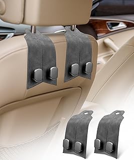 2025 Latest Premium Metal & Leather Car Headrest Hooks: Purse Hangers & Organization Accessories (2-Pack, Grey)