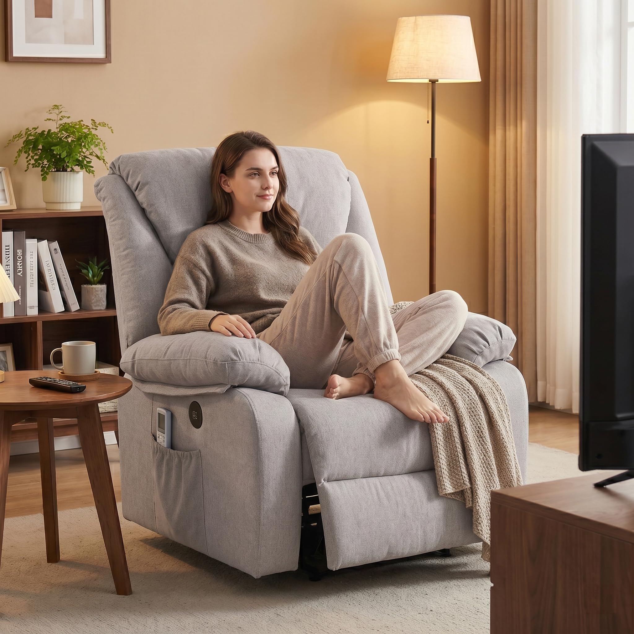 ECODE Poltrona Relax Alzapersona Elettrica Massaggiante, Reclinabile e Riscaldante con Poggiapiedi – Offerta Poltrona-Letto Per Anziani da Interno, Soggiorno o Salotto con Vibro Motori (Grigio)