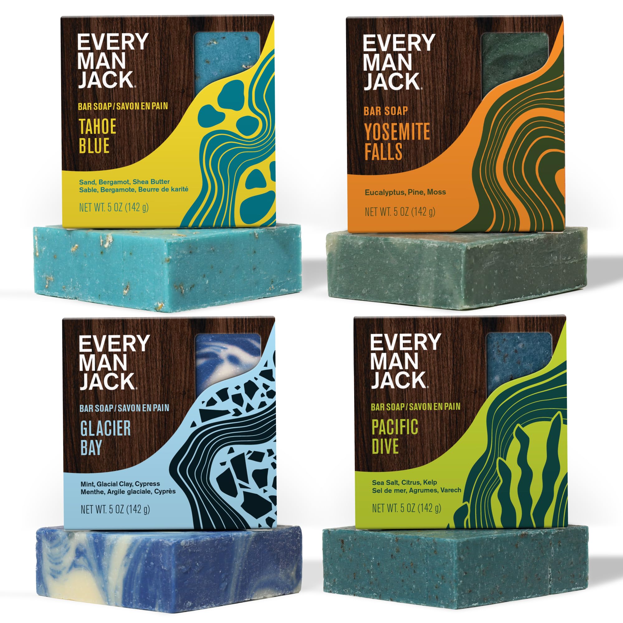 Every Man Jack Cold Plunge Mens Bar Soap Set - Deeply Cleans, Hydrates with Naturally Derived Ingredients - Iconic Cold Water Scents - Pacific Dive,