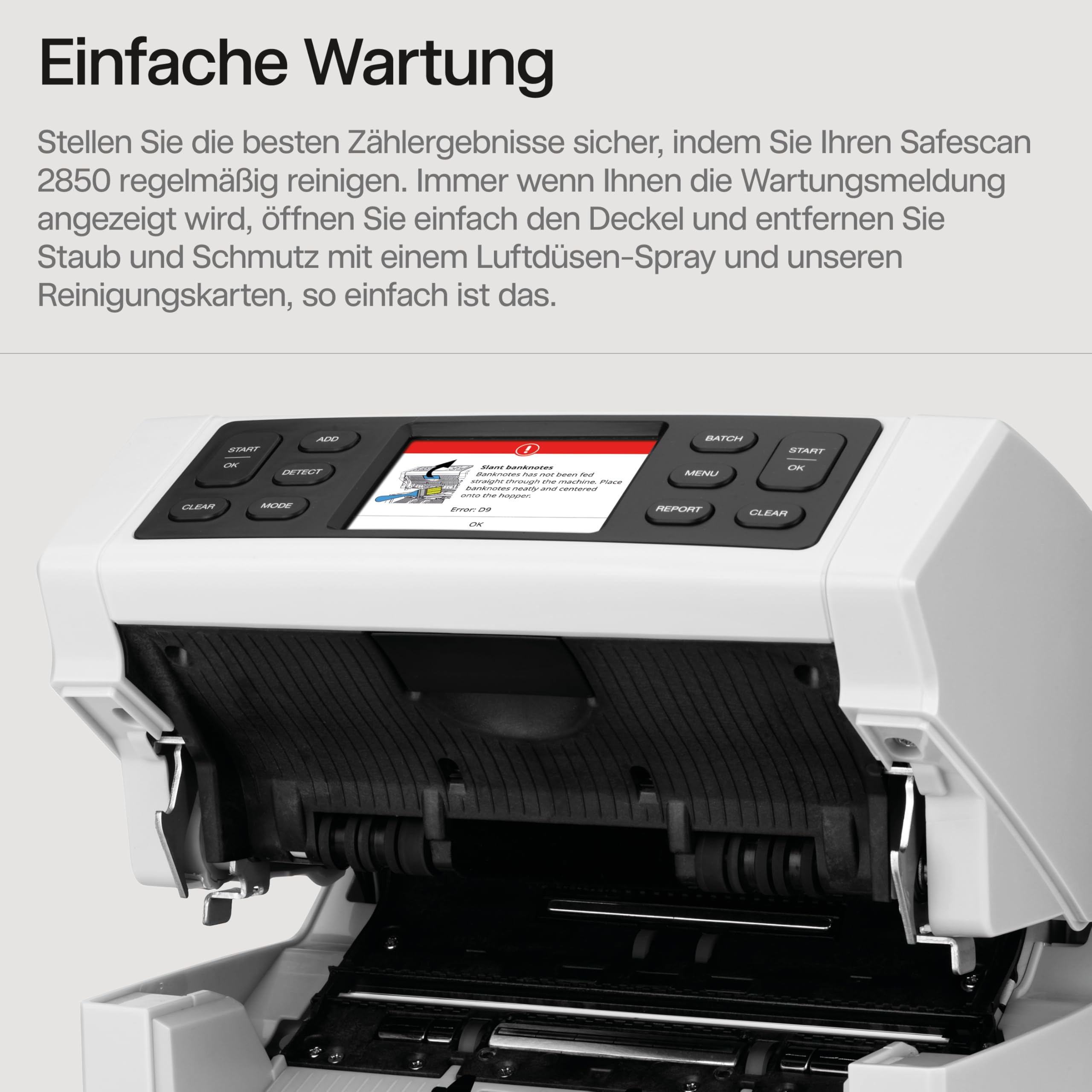 Safescan 2850 Geldzählmaschine, zählt sortierte Banknoten - Banknotenzähler mit 3-facher Echtheitsprüfung - Geldzählmaschine mit mehrsprachiger Benutzeroberfläche