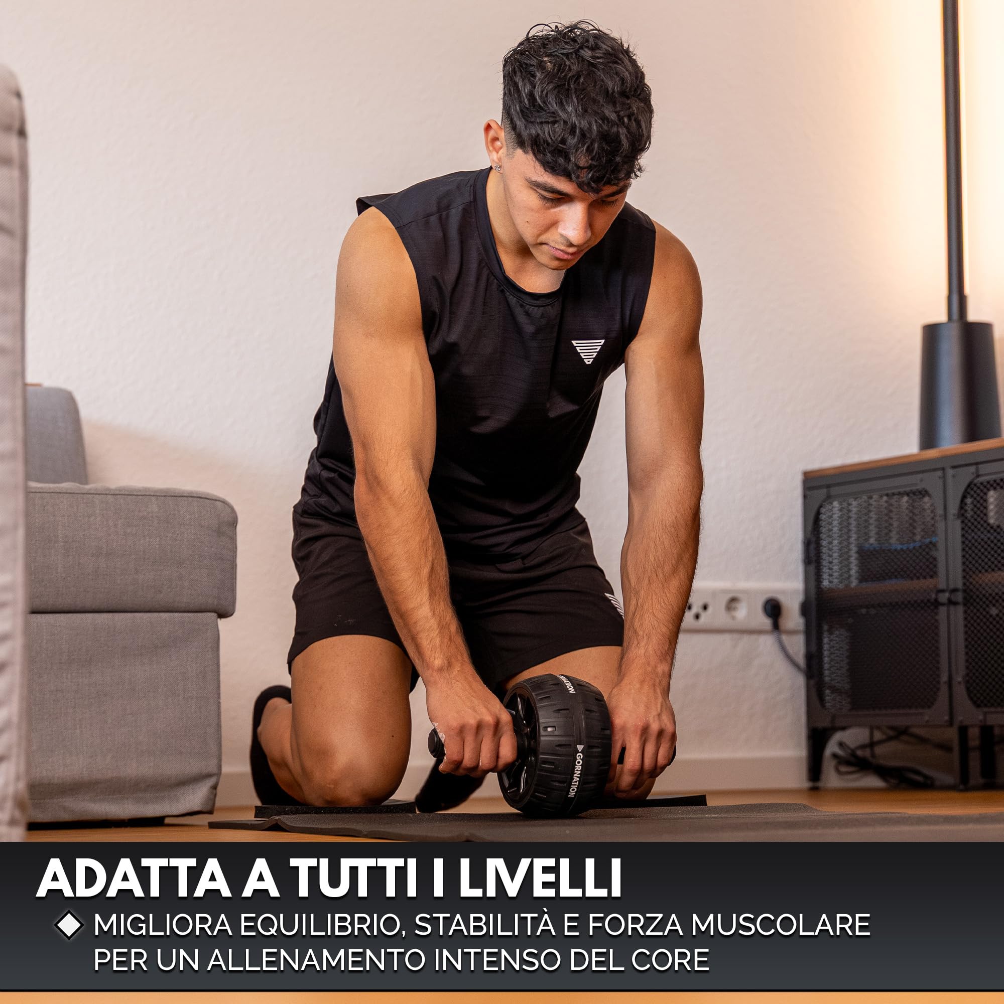 GORNATION Ruota Addominale Professionale, Rotella Addominali, Ruota per Addominali, Ab Roller con Ginocchiere, Strumento per Rafforzare il Core e gli Addominali, Design Stabile e Resistente,