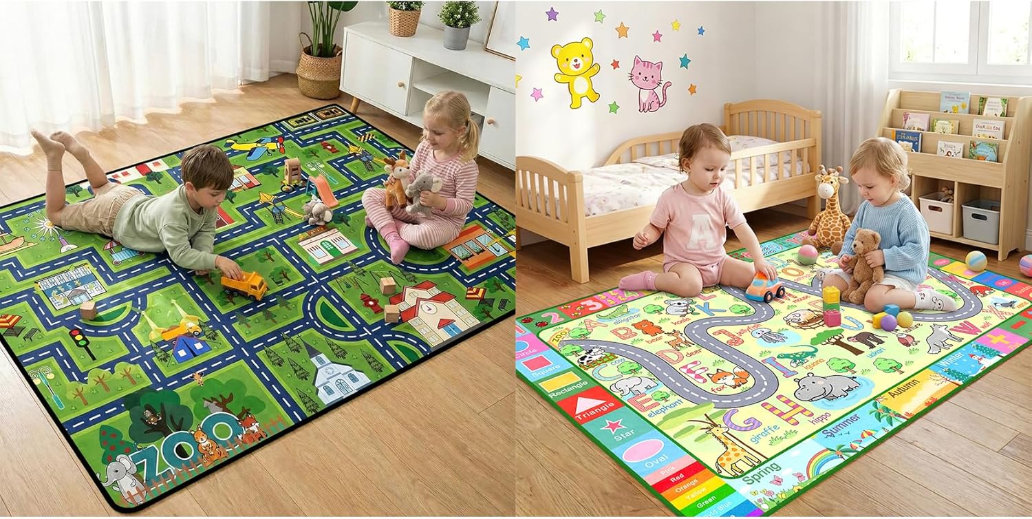 2.5x4 Feet Kids Car Rug Play Mat+ 2.5x4 Feet ABC Area Rug for Playroom