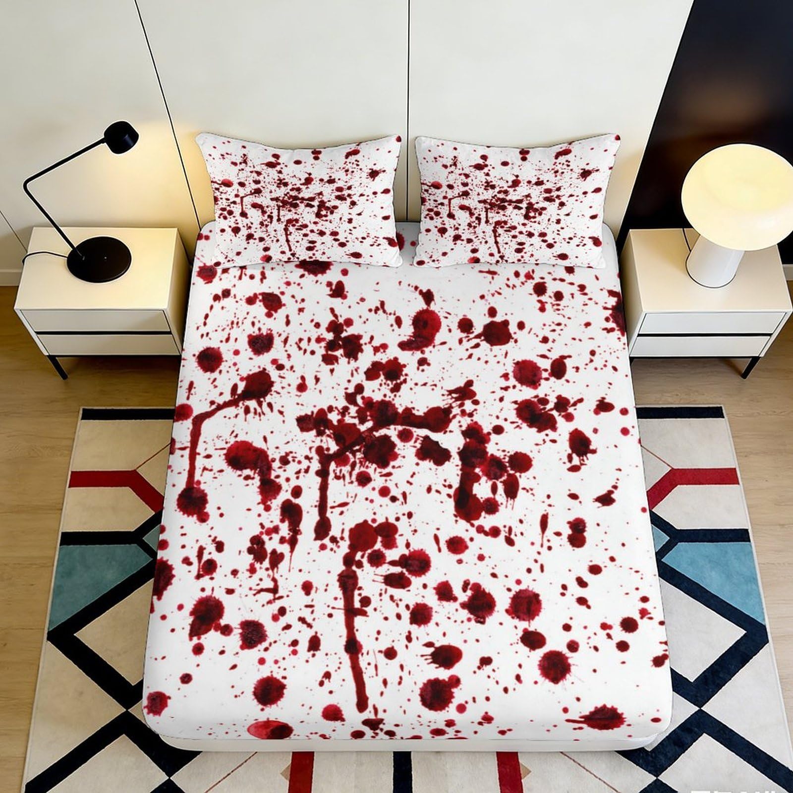 3D Printed Blood Splatter Fitted Sheet Microfiber Red Stain Bed Cover for Bedroom Dorm Mattress Protection Decor 90x200x25cm