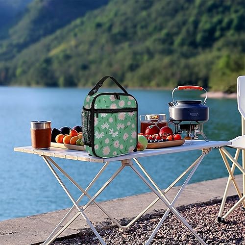 Miniatura 6 de Lonchera de poliéster de gran capacidad con diseño de margaritas y flores de margaritas, lindas bolsas de almuerzo pequeñas para mujeres, hombres y
