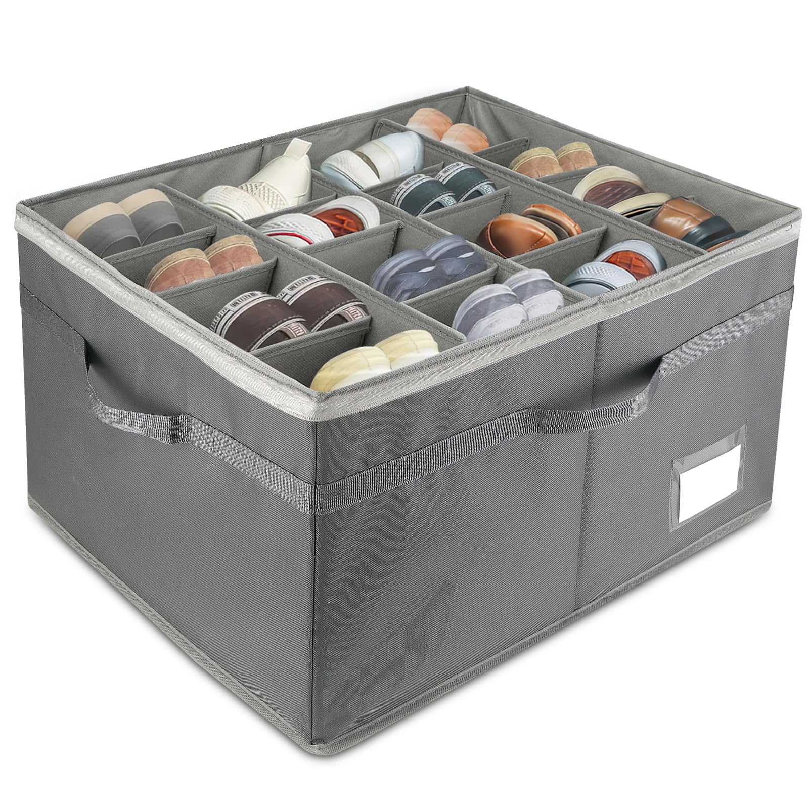 Ledebouk Cajas Para Zapatos, se Adapta a 12-16 pares, Contenedores Organizador de Zapatos Armario, Organizador Zapatos Armario, Ahorra Espacio Cajones con Asas Reforzadas, Gris