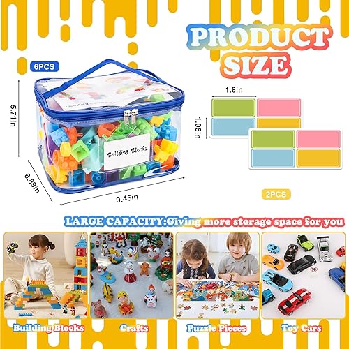 Miniatura 3 de AOBOPLE Paquete de 8 bolsas transparentes de almacenamiento de juguetes con etiqueta de nombre y bolsillo manual, bolsas organizadoras de juguetes