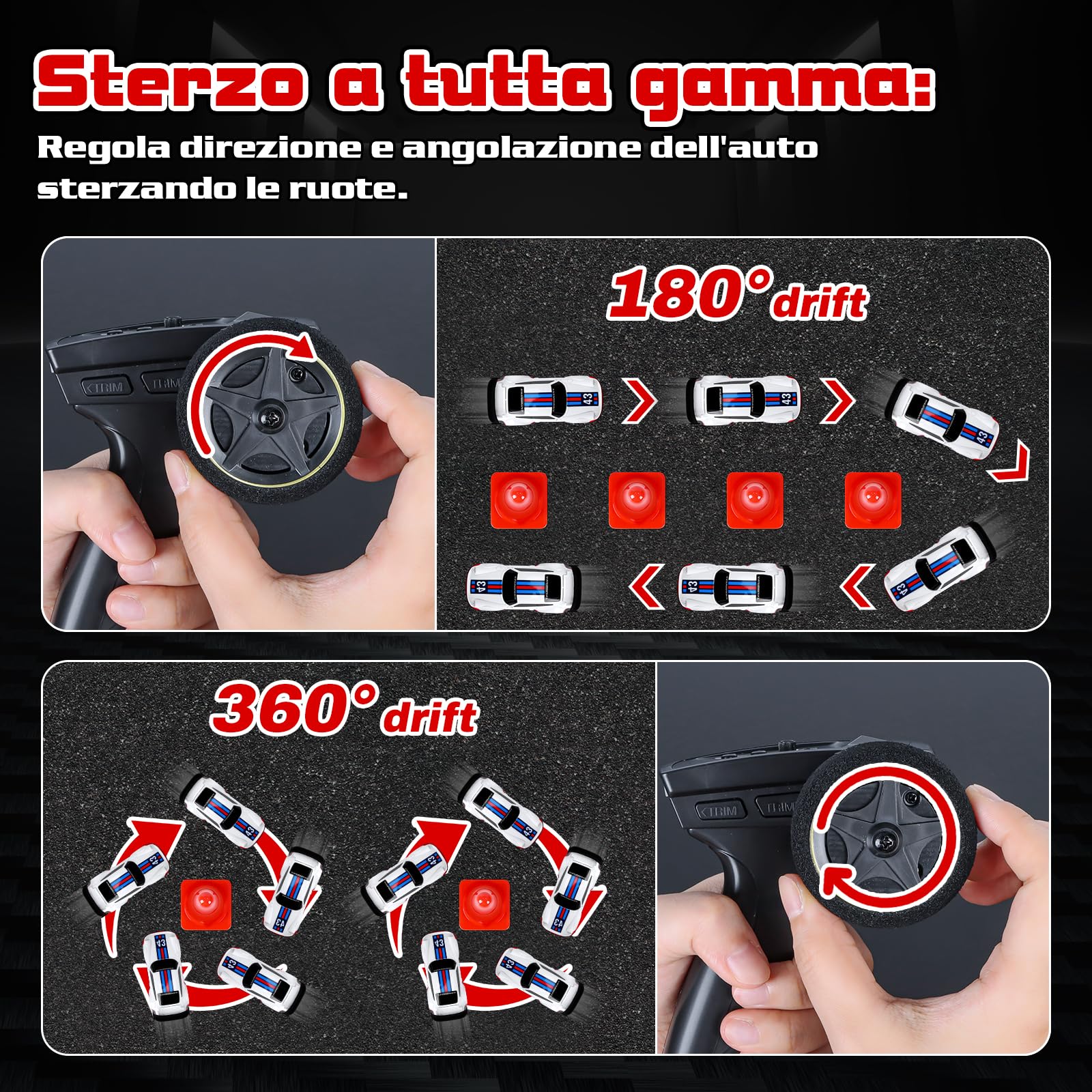 Joellfuner Macchina Telecomandata Drift, 1:43 Mini RC Drift Car, Auto Telecomandata, Micro Macchina Telecomandata con Luce LED, 15km/h, Auto Giocattolo per Bambini di 14 Anni (Standard)