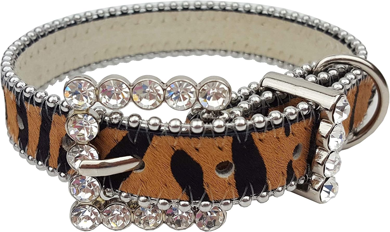 Luxury Crystal Dog Collar with Cow Hair Leather Tiger L