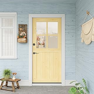 36" x 80" Exterior Dutch Entry Door (Front/Outside) - 1.75" Solid Pine with 4-Lite Glass, Half Panel,Interior Doors Slab for Home Entryway/Back w/4 Hinges+1 Latch +1 Slab+1 Lock Set