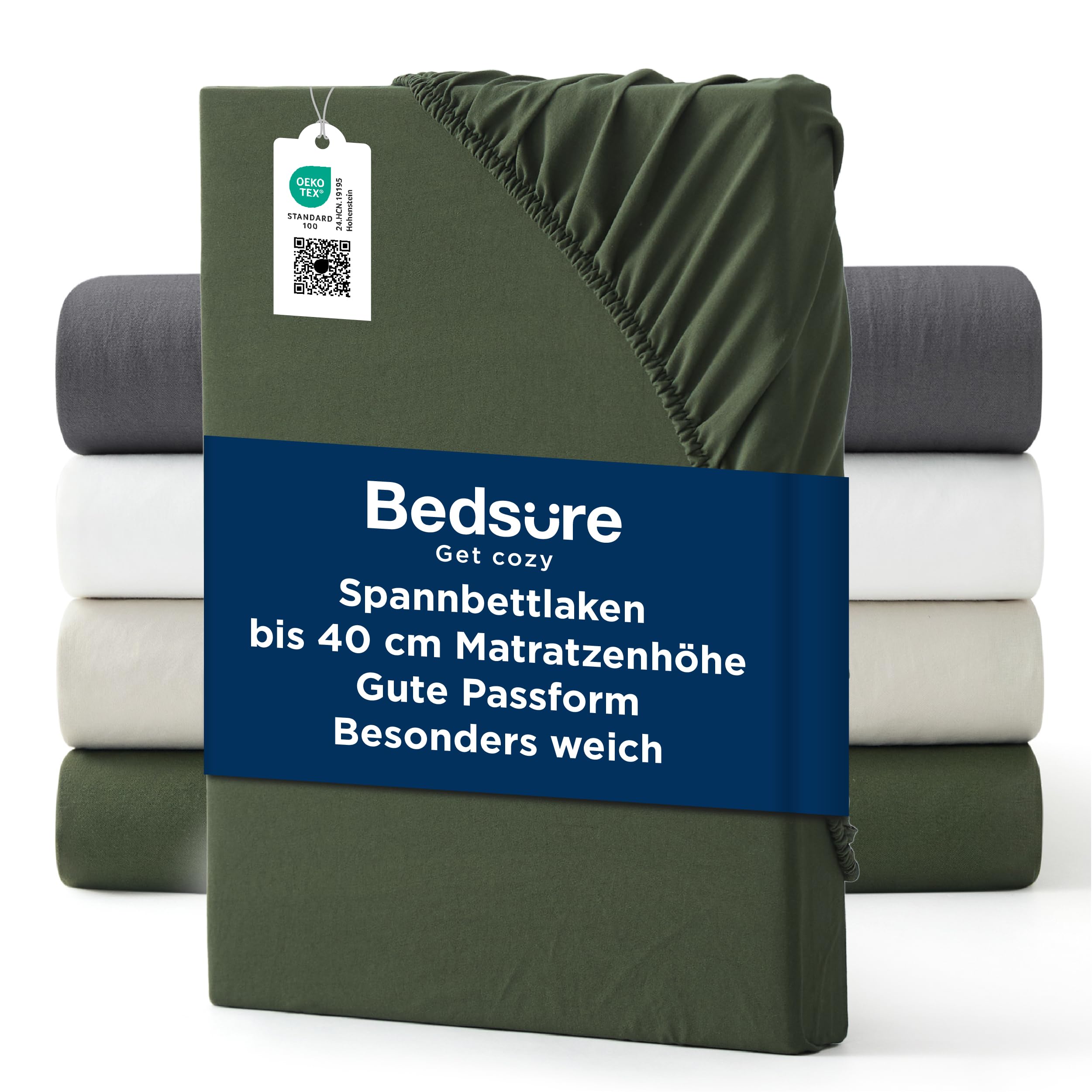 Bedsure Spannbettlaken 90x200cm Oeko-TEX - bis 40cm Tiefe, Farbe | Spannbetttücher Mikrofaser Waschoptik, Baumwoll-Haptik, Bettlaken für Hohe Matratzen & Boxspringbett, Weich & Hautsympathisch