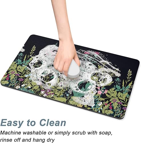 Miniatura 5 de Rnivvi Tapete de comida para perros, tapete de 16 x 24 pulgadas con temática de flores para alimentos y agua, tapete absorbente para proteger los