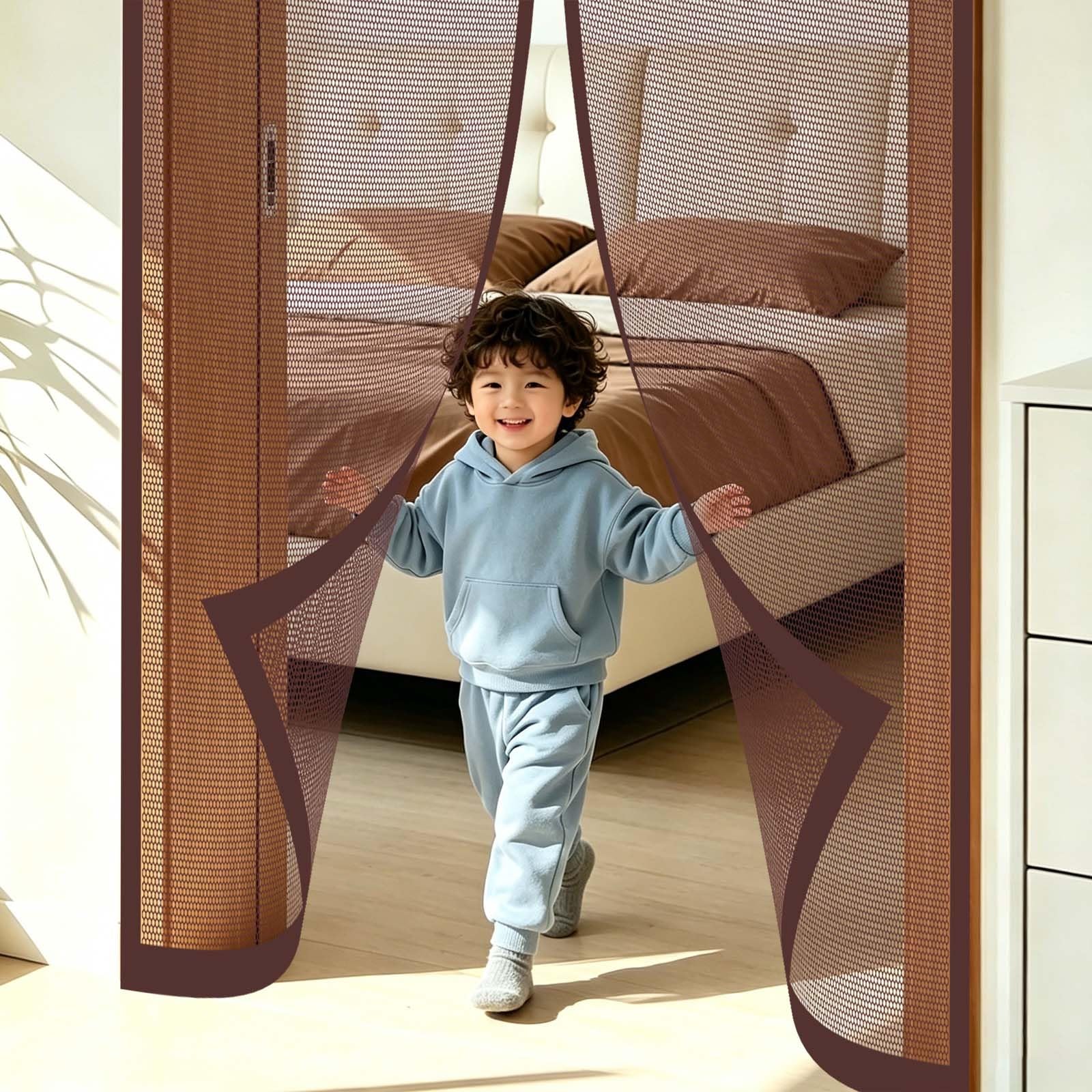 Zanzariera Magnetica 118 x 250 cm Magneti Potenti Chiusura Automatica, Traspirante Zanzariera Porta Magnetico a Mani Libere Senza per Camera, Terrazze, Marrone