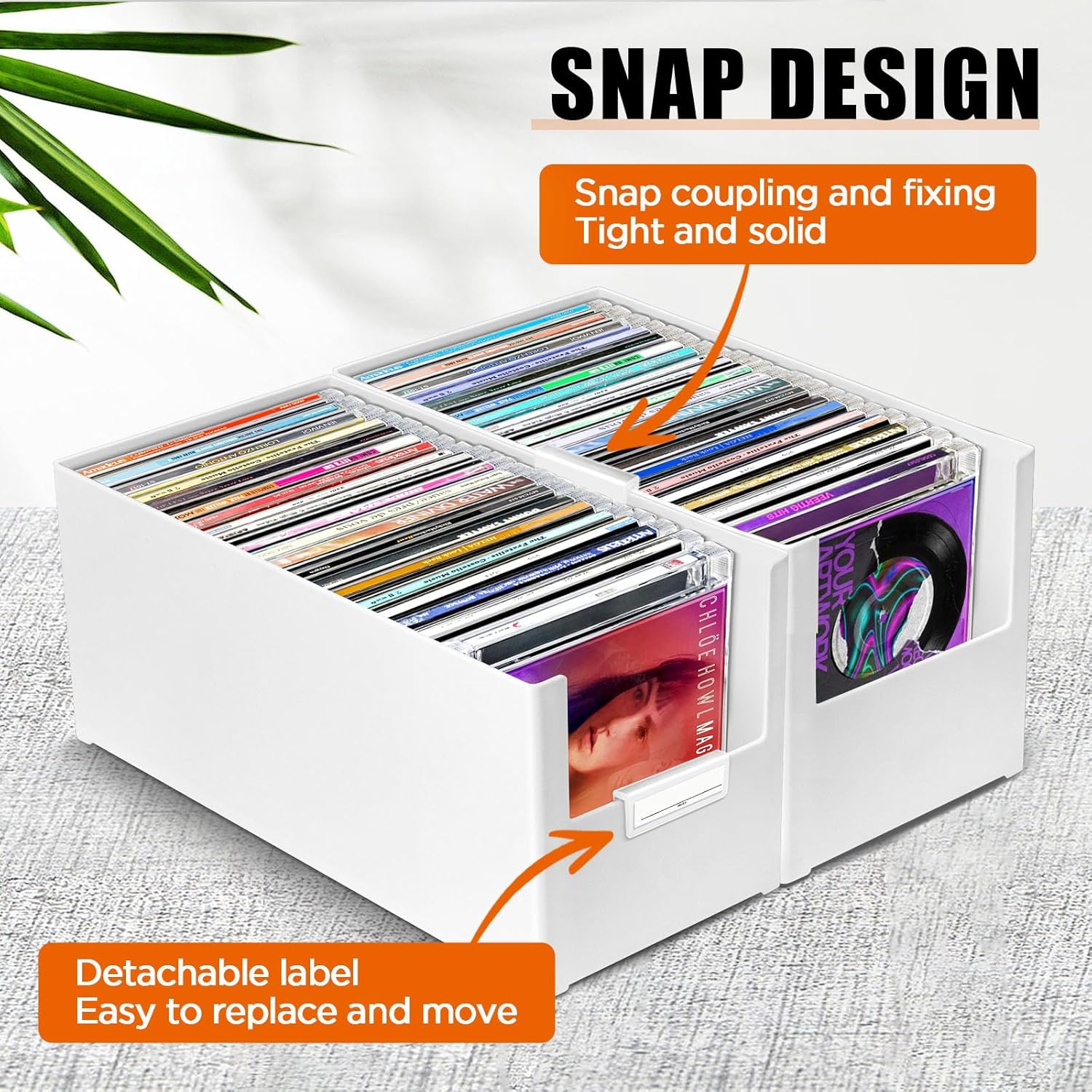 tutata CD Storage Box, Stackable Plastic CD Organizer, Hold Up to 25 CDs, CD Storage Case for desk and Shelf