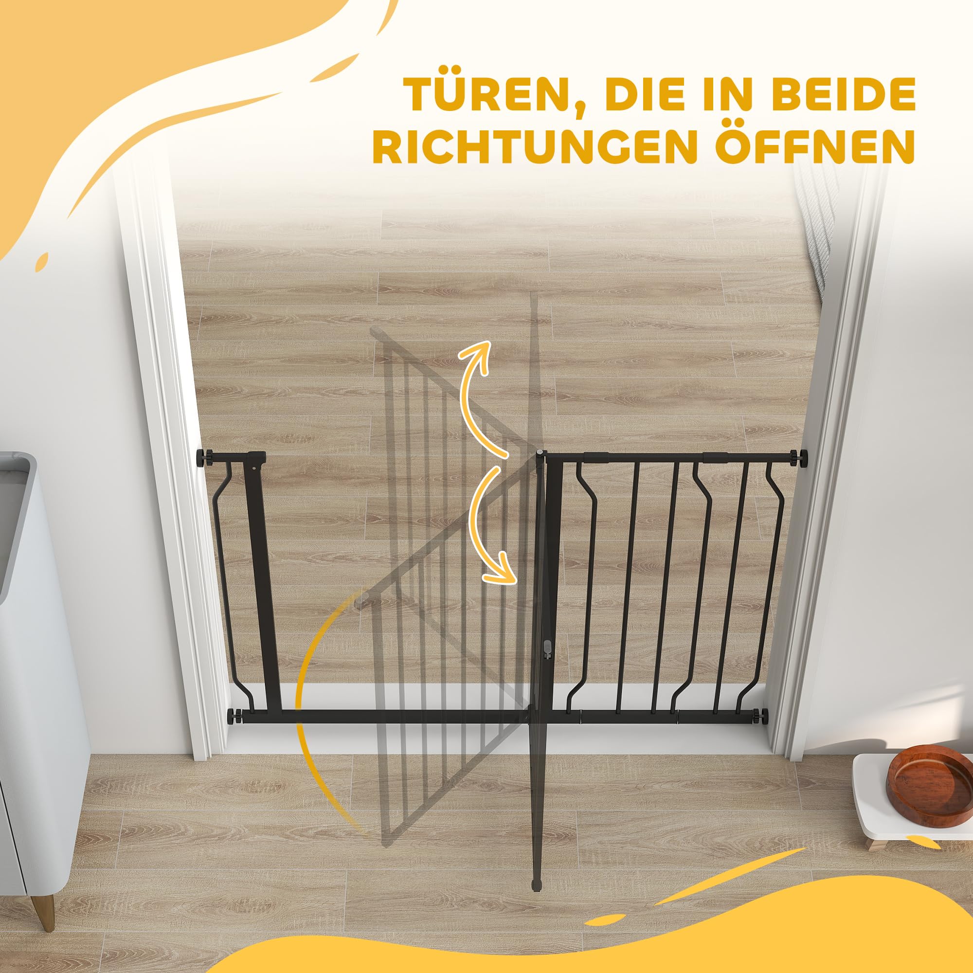 Cancelletto di sicurezza per cani PawHut, cancelletto per cani da 75-115 cm, cancelletto per bambini, cancelletto a morsetto, cancelletto di sicurezza, apertura a due vie, acciaio, nero