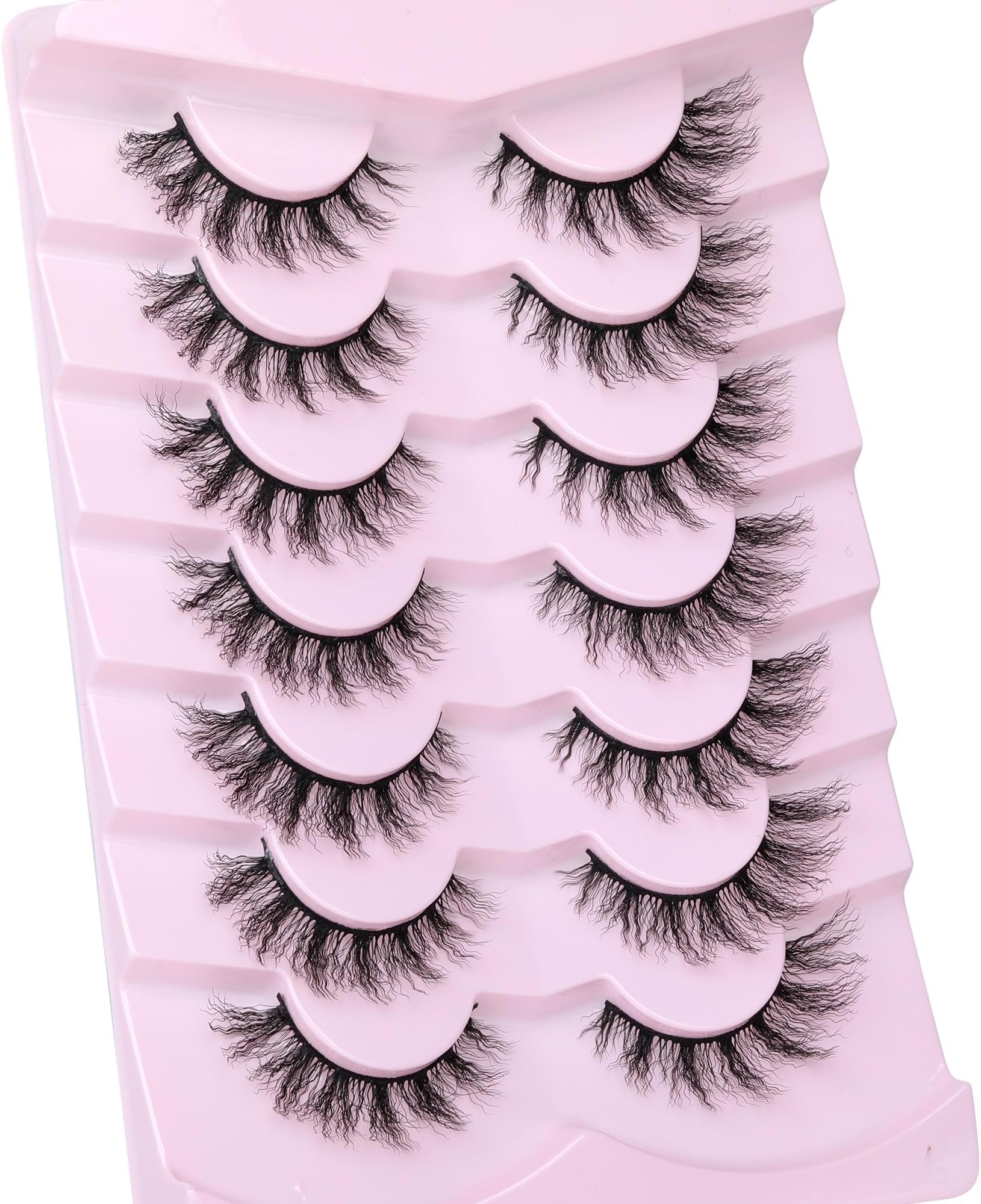JIMIRE Mink Lashes Fluffy False Eyelashes Wool Roll Style Cat Eye Lashes 15MM Unique Wispy D Curl Bomb Eyelashes 7 Pairs Pack