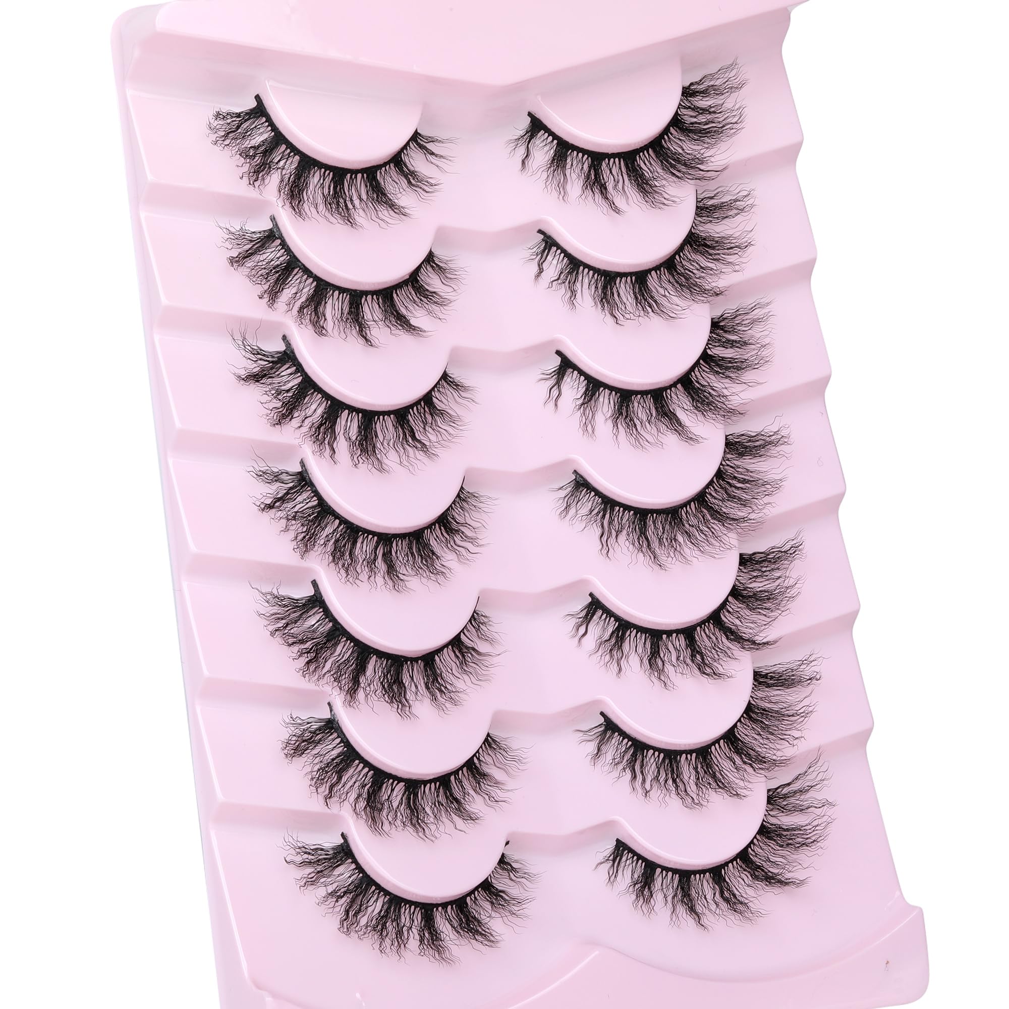 JIMIRE Mink Lashes Fluffy False Eyelashes Wool Roll Style Cat Eye Lashes 15MM Unique Wispy D Curl Bomb Eyelashes 7 Pairs Pack