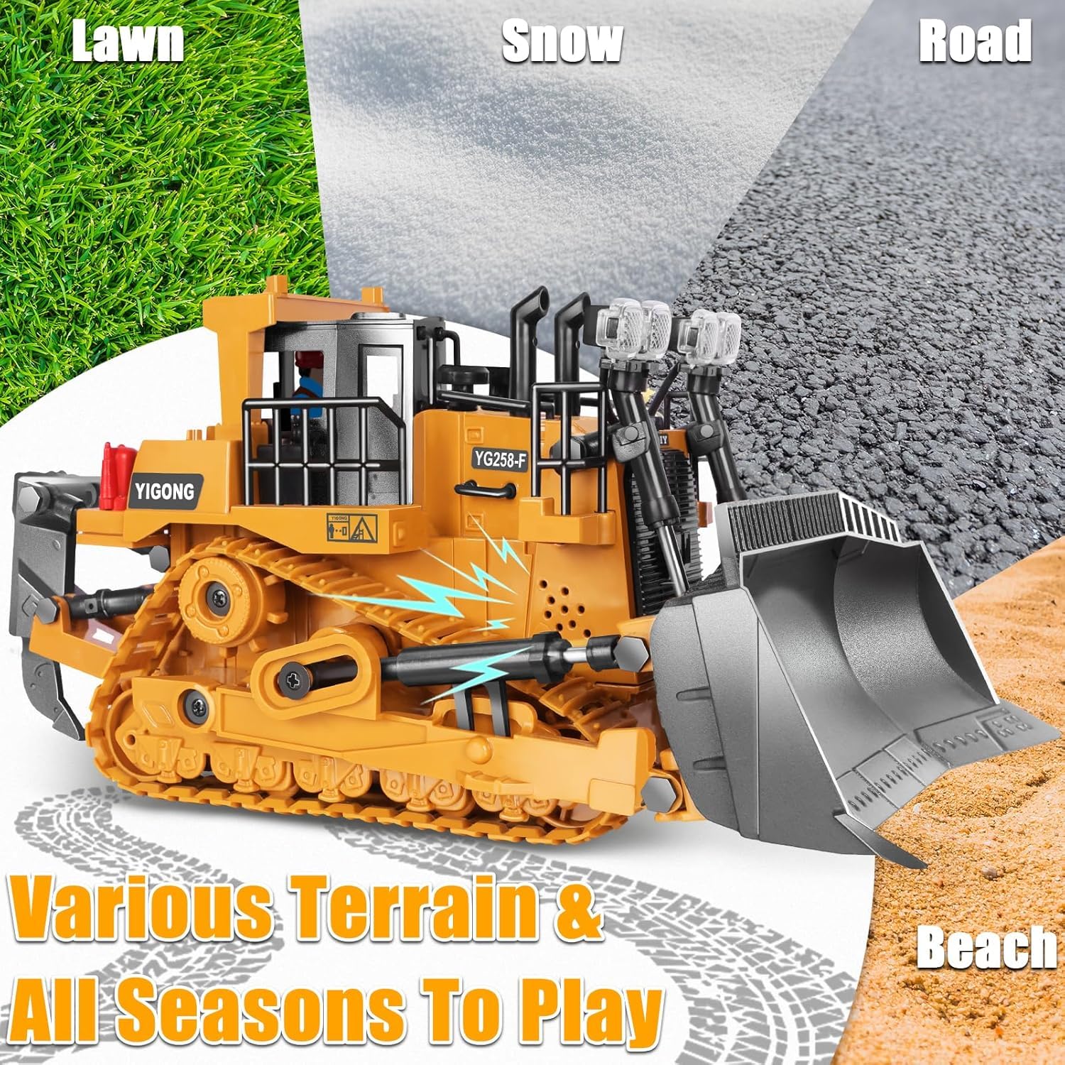 Pihura Remote Control Bulldozer, 9 Channels Metal RC Construction Vehicle Toy with Light Sound and Rechargeable Battery, Remote Controlled Bulldozer Toy Gift for Kids Boys Girls 4-12 (2.4GHz) 3