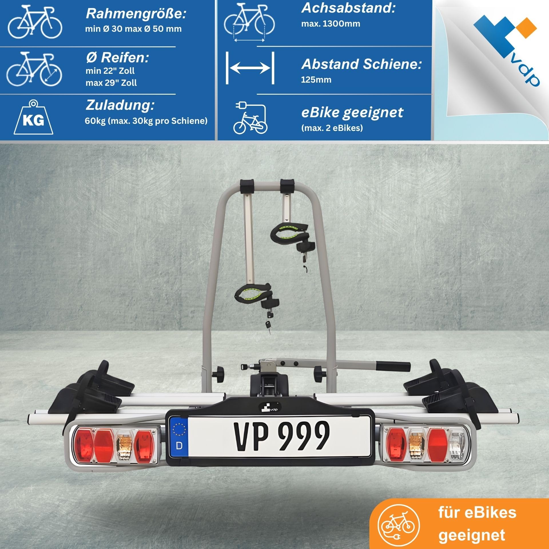 eBike VDP-TB011 Portabici Elettrica Pieghevole Gancio Traino Quick Lock