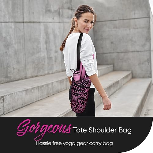 Miniatura 2 de Millenti Bolsa para esterilla de yoga manos libres, elegante diseño reversible con cremallera para teléfono, billetera y llaves, bolsillo lateral