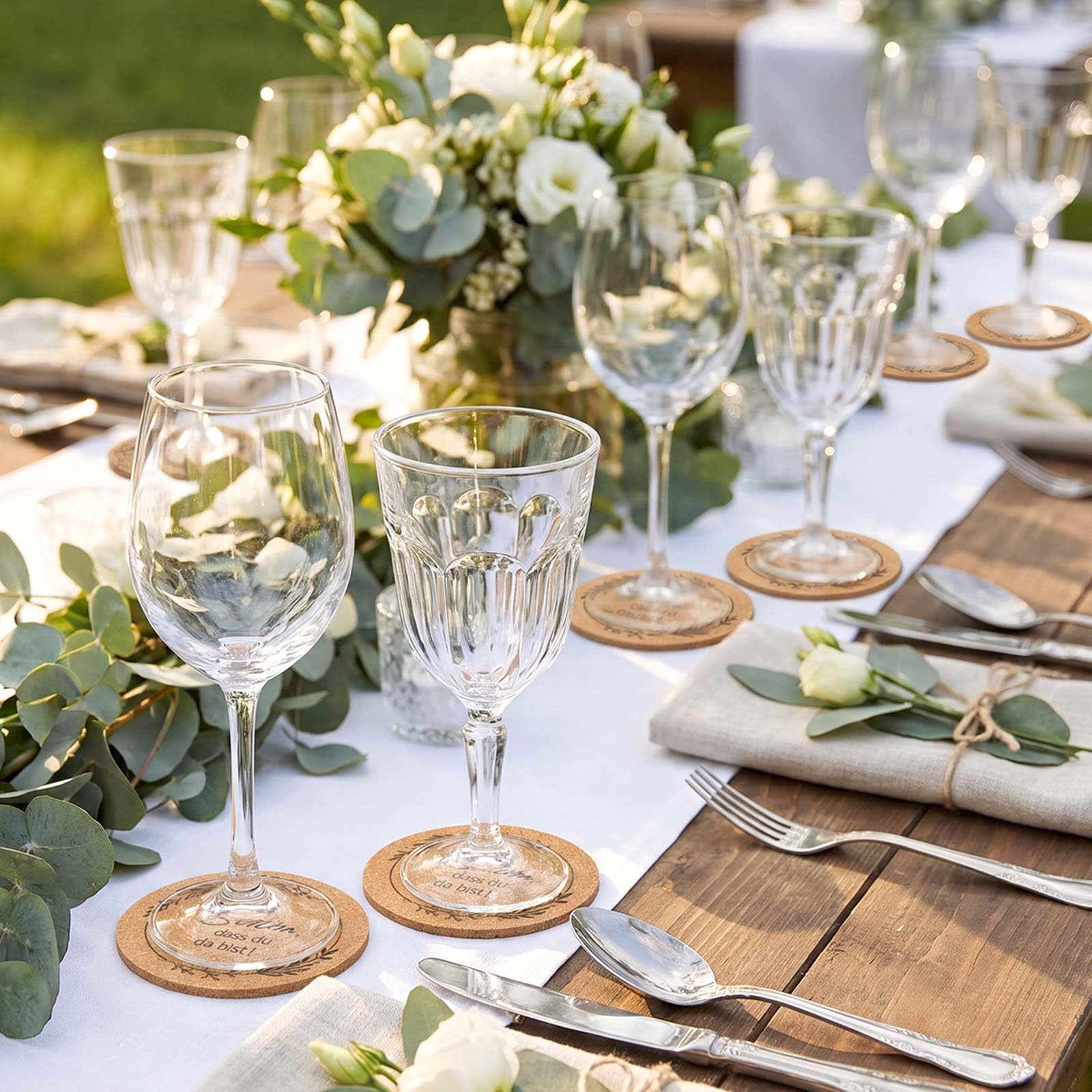 BBTO 50 sous Verres en Liège pour Cadeaux de Mariage avec Carte et Sachet en Organza sous-Verres pour Communion Décorations de Baptême Cadeau d'anniversaire Décorations de Table pour Garden