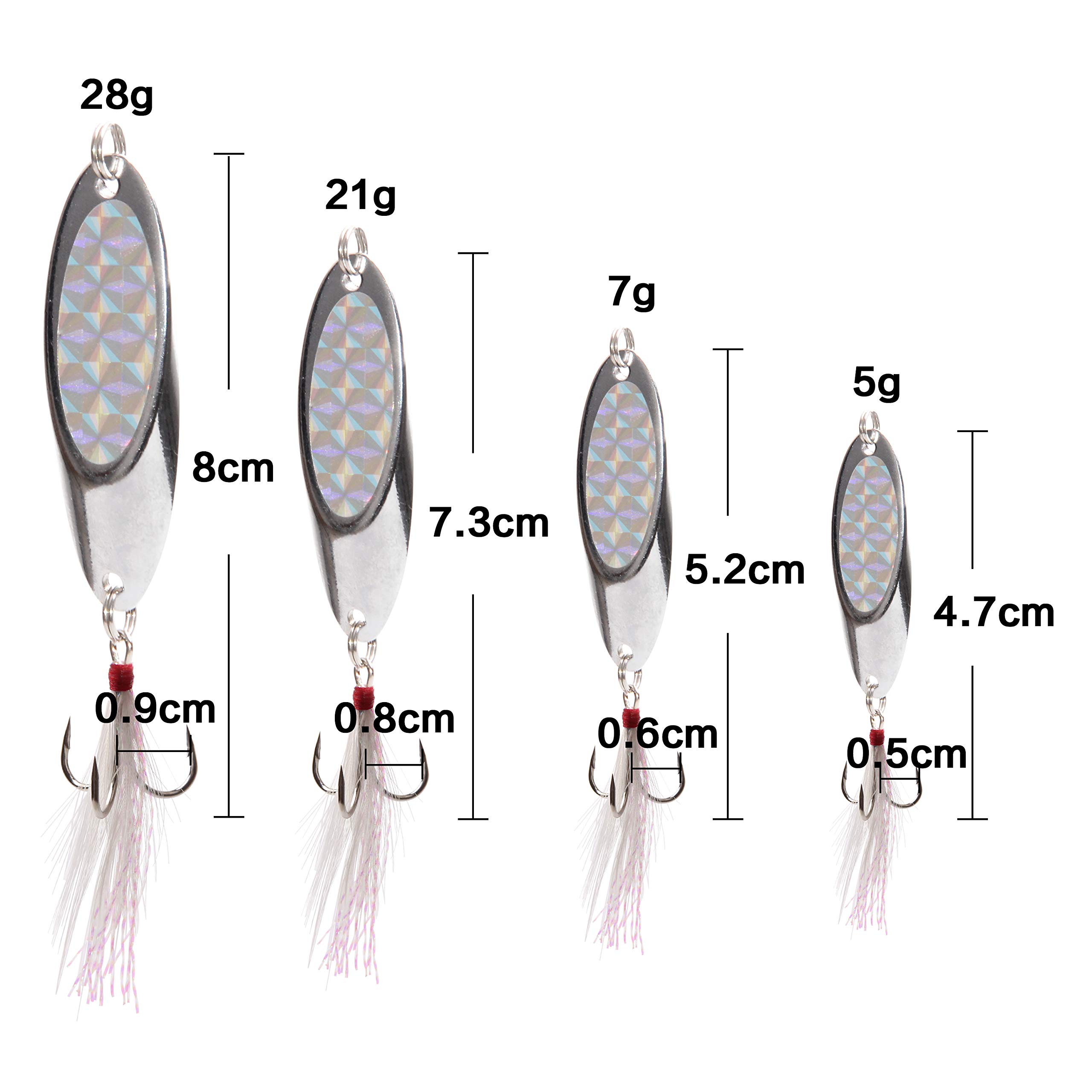 SHADDOCK Metal Spoon Fishing Lures 10pcs Spinner Baits for Trout Bass Salmon Freshwater Saltwater with Feather Treble Hook(7g-10pcs) - Image 3