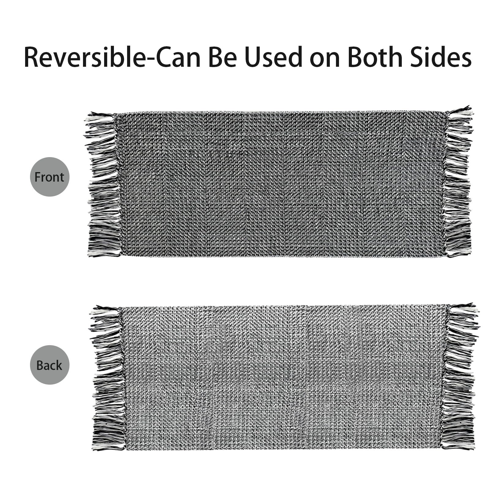 USTIDE Hand Woven Natural Farmhouse Area Rug Cream Brown Reversible Area Rug Soft Cotton Floor Mat Porch Entryway Rug,Long Hallway Runner Rug,60x130cm - Image 4