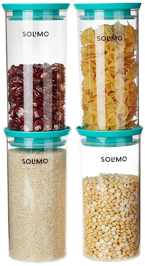 Amazon Brand - Solimo Airtight Stackable Plastic Storage Containers, Set of 4 (1400 ml each)