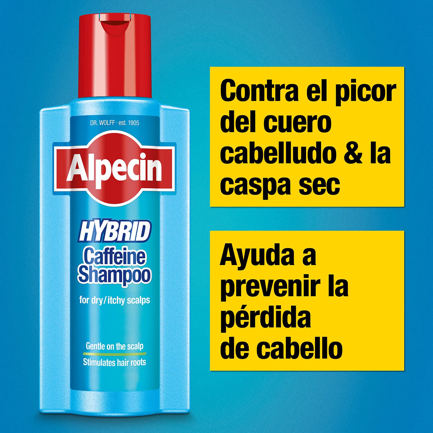 Champú Alpecin Hybrid 3x 250 ml | Champú natural para el crecimiento del cabello con cuero cabelludo sensible y seco | Energizante para cabello fuerte | Cuidado del cabello para hombres