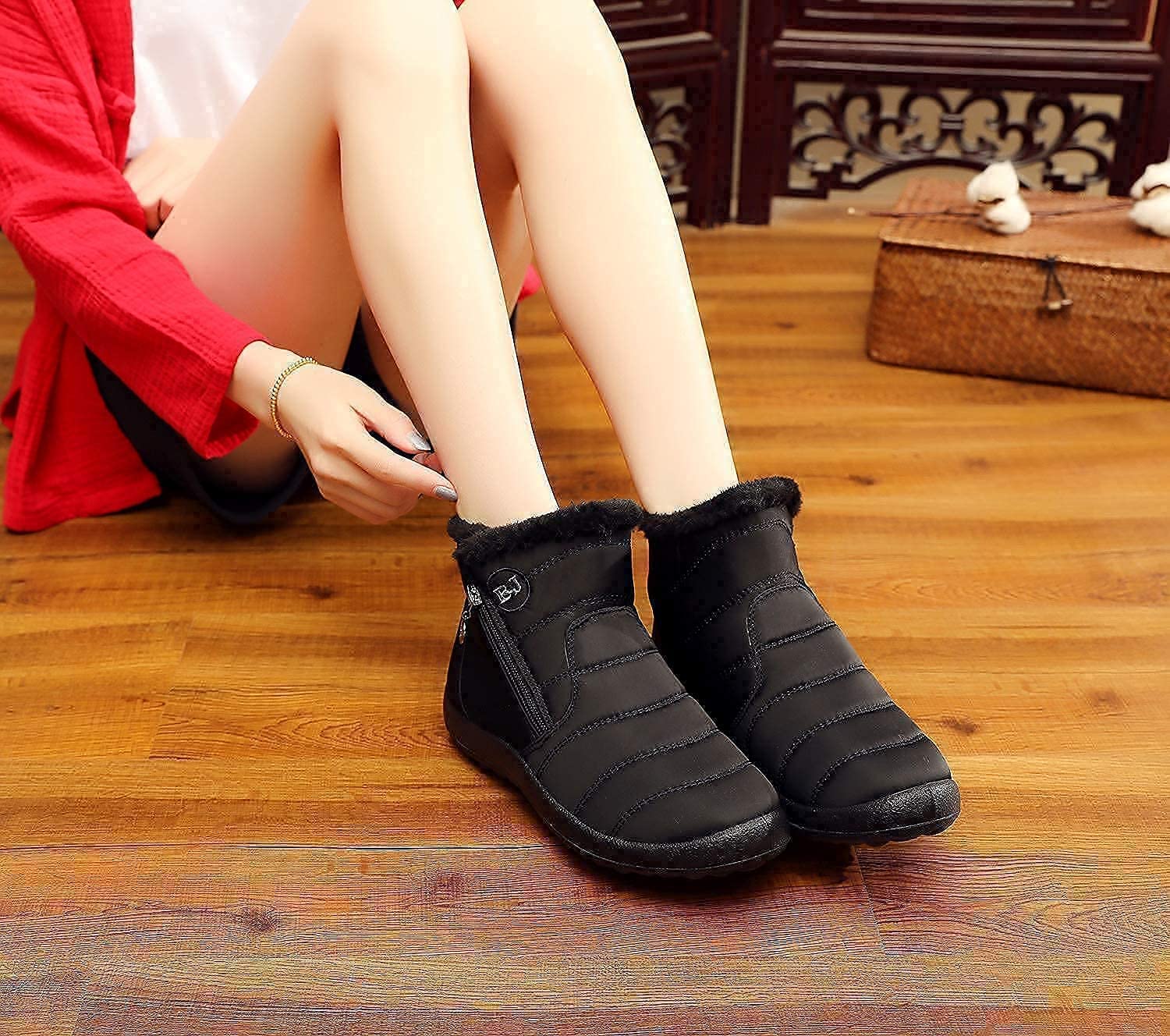 Stivaletti Donna,Popoti Stivali Inverno Caldo Neve Stivaletti Imbottiti di Unisex Impermeabile Appartamenti Stivaletti Antiscivolo Casual Camminate All'aperto