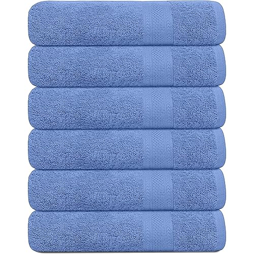 100% Cotton Bath Towels, 24x48 Pack of 6 Towels, Quick Dry, Highly Absorbent, Soft Feel Towel, Gym, Spa, Bathroom, Shower, Pool, Luxury Soft Towels (Blue, 24x48-6 Pack)