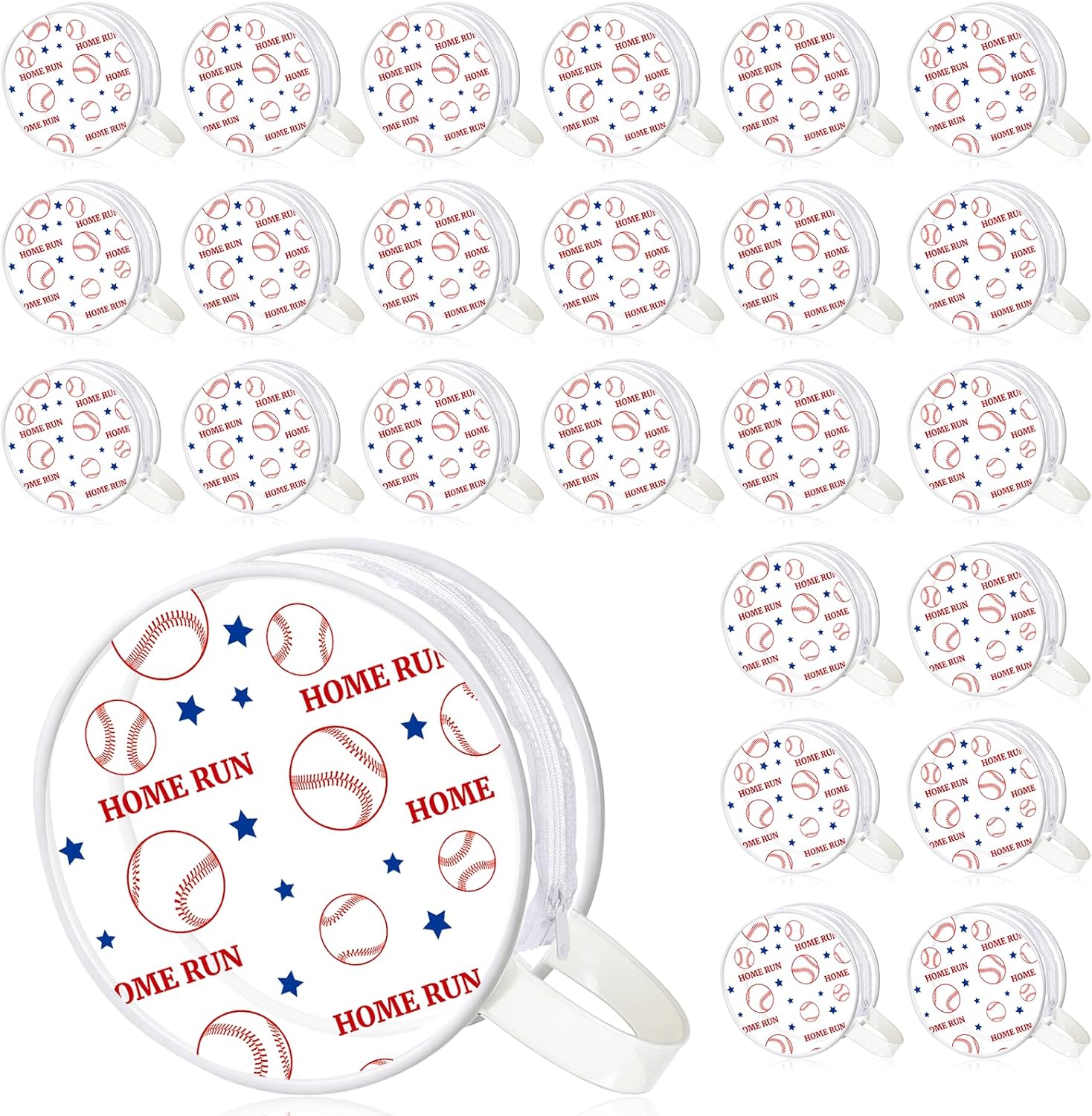 24PCS Baseball Team Gifts Makeup Bags Baseball Cosmetic Bags Sports Clear PVC Goodie Bag Round Portable Travel Toiletry Zipper Pouch Organizer for Coach Girls Player Sport Party Favors Supplies