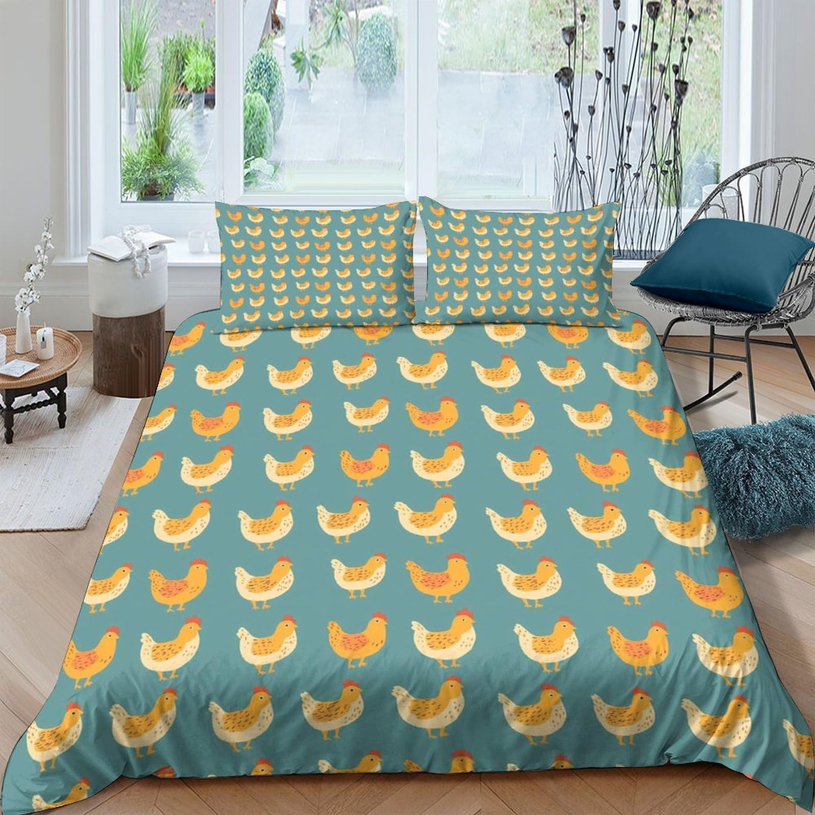 Ctjqhvkz Style-6 3D Printed Retro Chicken Pattern Fitted Sheet Microfiber Anti-Slip Bed Sheet For Bedroom Guest Room Easy Care Single（135X200cm）