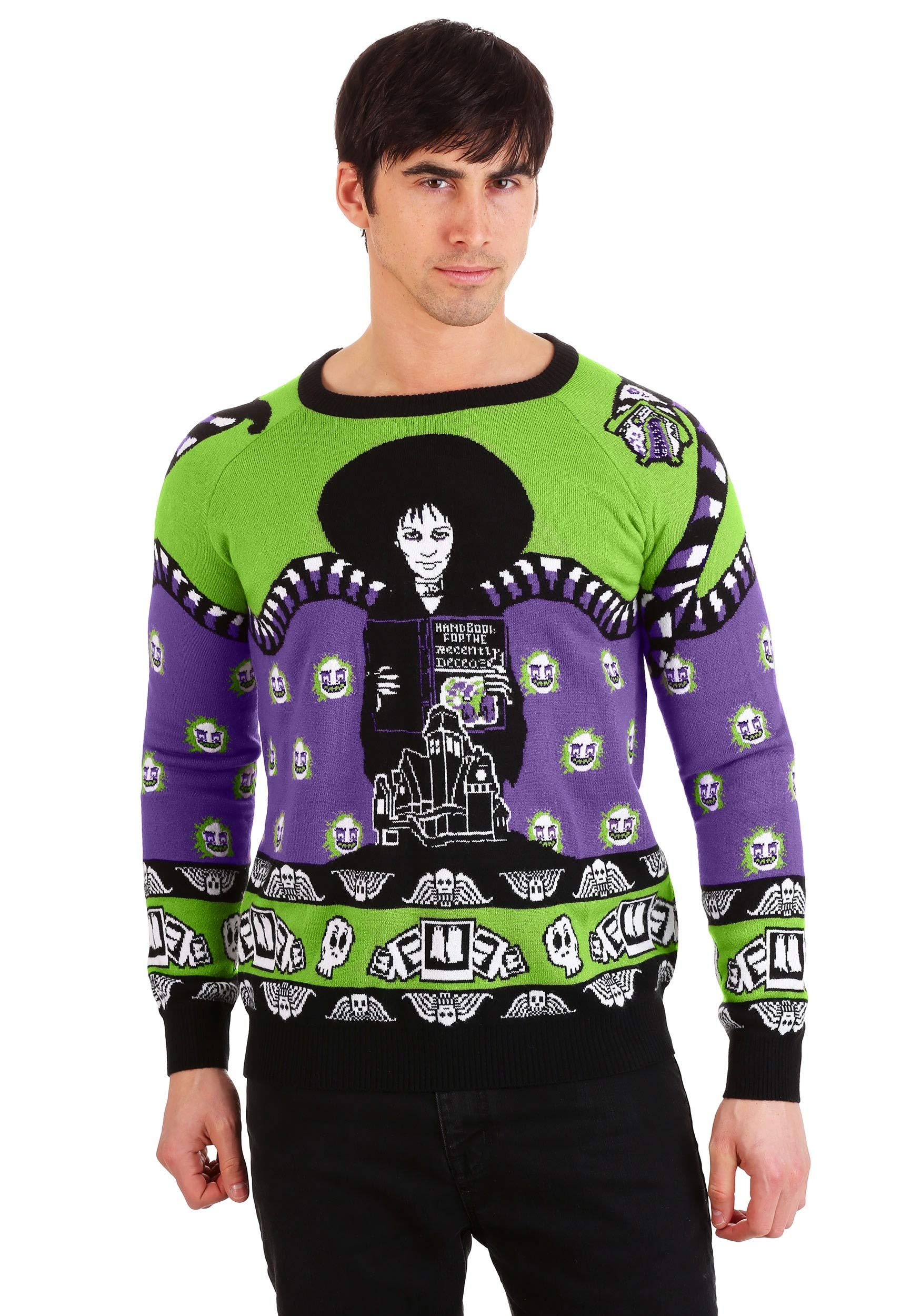 Unisex Beetlejuice Lydia Deetz Halloween Sweater For Adults Black/Green/Purple Medium Fun Wear