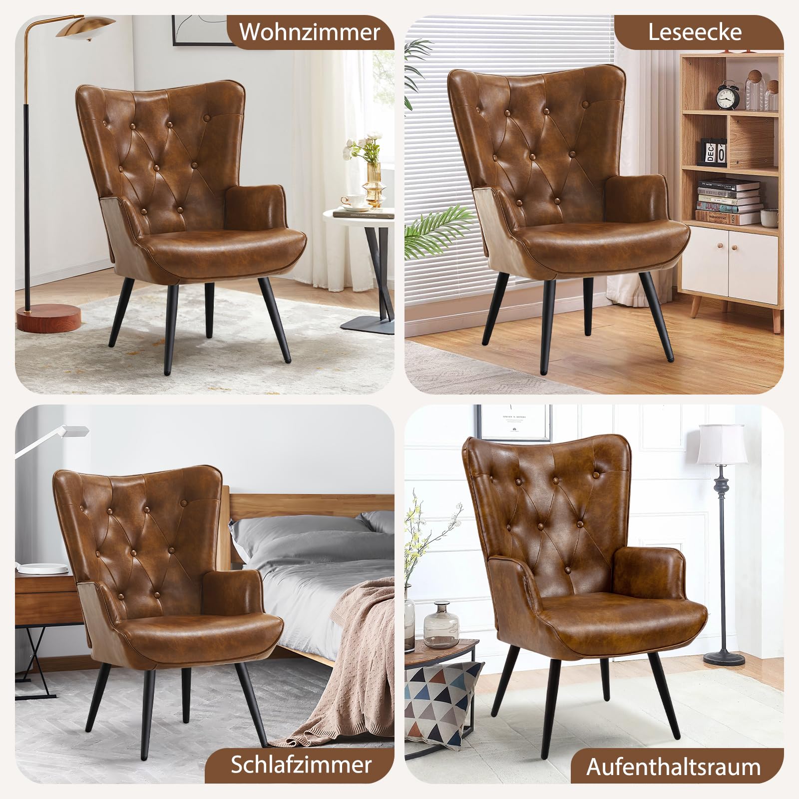 Sillones de Salón, Butaca de Salón, Sillón de Salón Orejero Estilo Escandinavo, Butaca de Dormitorio con Tapizado Sillón Lectura para Dormitorio Sala de Estar, Marrón
