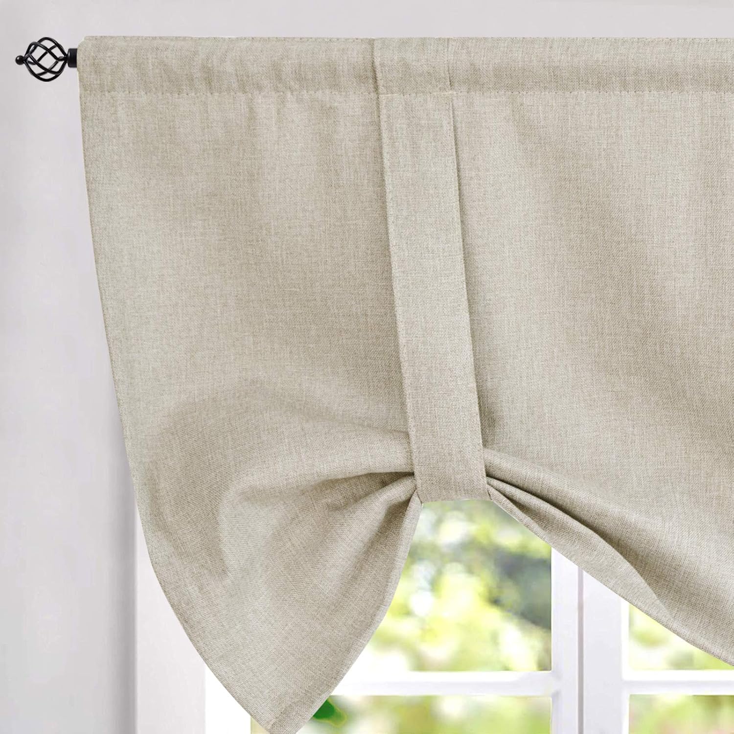 jinchan Tie up Valances for Kitchen Windows Linen Textured Room Darkening Adjustable Tie Up Shade Window Curtain Rod Pocket 20 Inches Long 1 Panel Greyish Beige