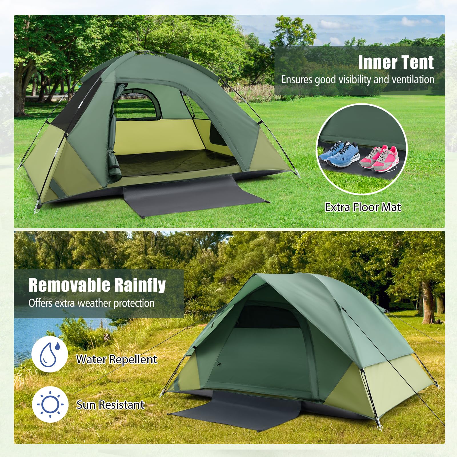 Tente Camping 2-3 Personnes HOMASIS - Dôme Imperméable, 200x146x130cm, 3kg Léger
