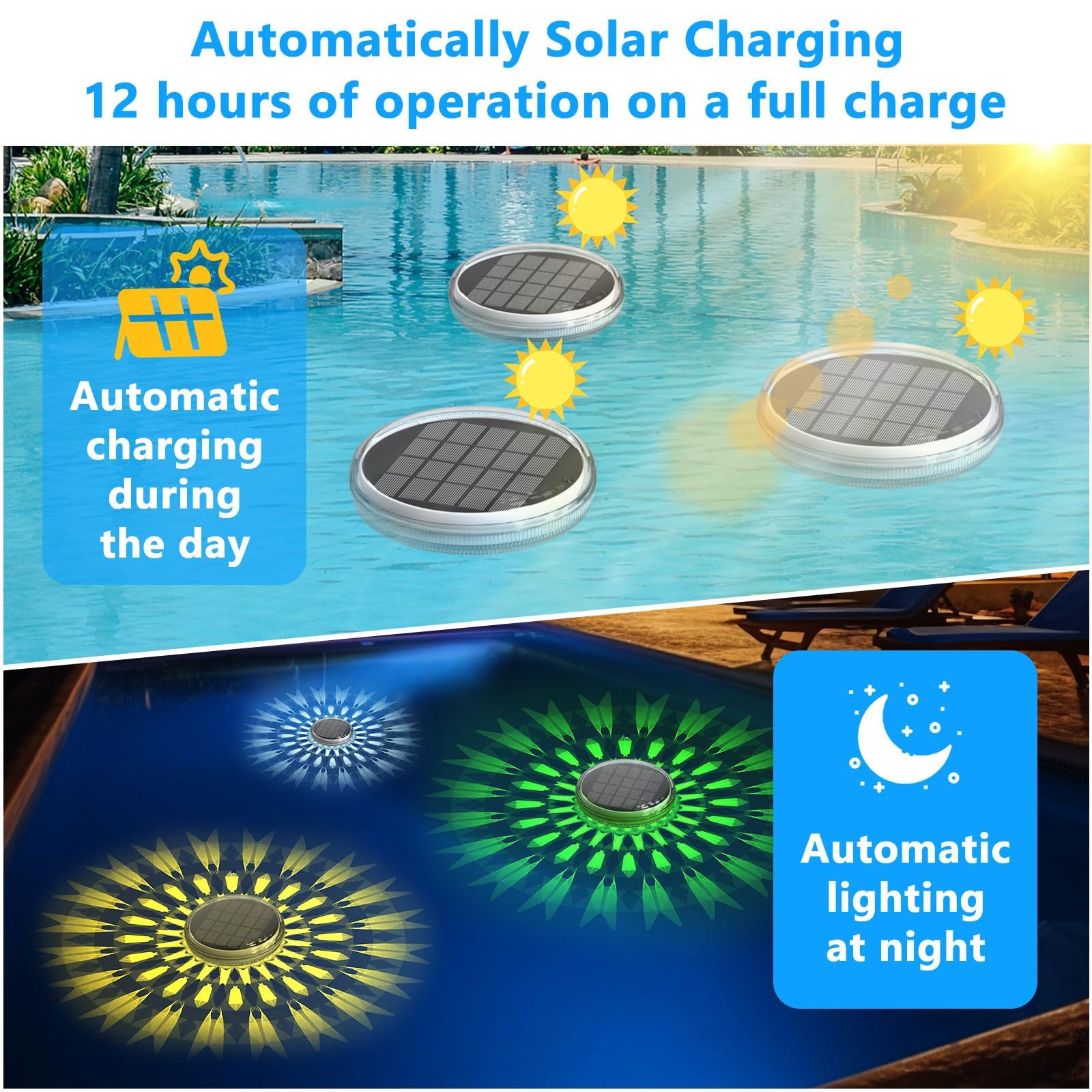 Kitloo Schwimmende Pool-Lichter mit Solaraufladung, Schwimmbad-Lichter mit Fernbedienung, 9 Beleuchtung, Timing-Modus, IP67 wasserdicht für Whirlpool, Lazy Spa, Garten, Unterwasser, Pool-Party