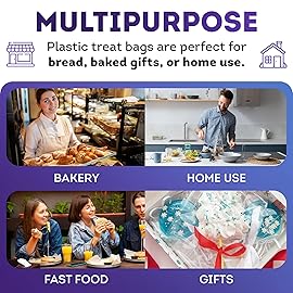 APQ Clear Gusseted Poly Bags, 5 x 4 x 18 Inch. Pack of 100 Gusseted Plastic Bags 1 Mil Thick for Favors with Open Top. Clear Plastic Bags for Packaging Cookies, Popcorn, Candies, Homemade Bread