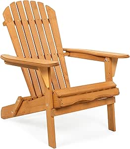 Best Choice Products Folding Adirondack Chair Outdoor Wooden Accent Furniture Fire Pit Lounge Chairs for Yard, Garden, Patio w/Natural Finish, 350lb Weight Capacity - Brown