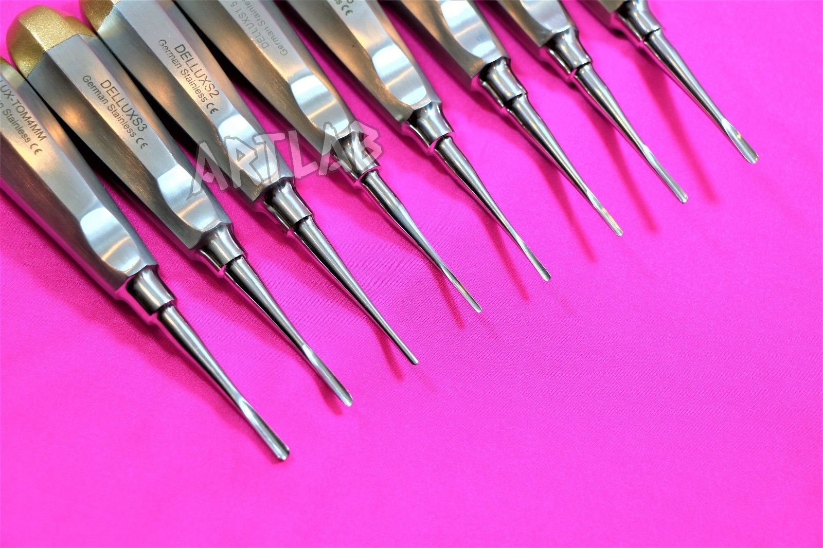 8 German Premium Dental Elevators Gold+Blue Straight 1.5,2.0,3.0,4.0 EXTRACTING Tool (CYNAMED)