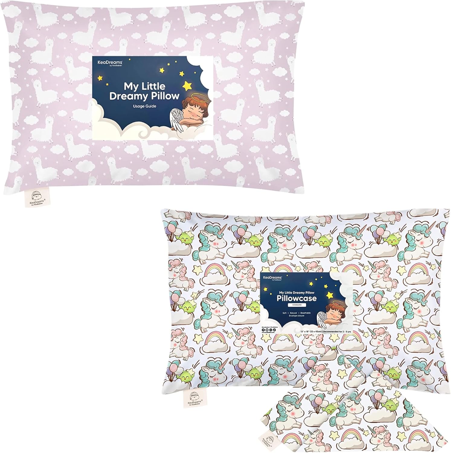 KeaBabies Toddler Pillow with Pillowcase and Toddler Pillowcase for 13X18 Pillow - 13x18 My Little Dreamy Pillow - Organic Toddler Pillow Case for Boy, Kids - Organic Cotton Toddler Pillows
