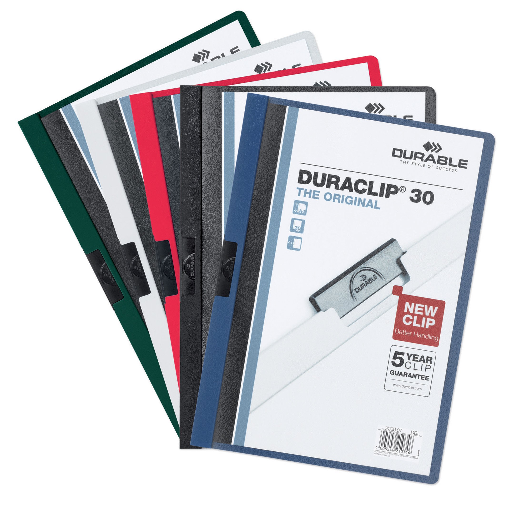 Duraclip Clip Folder 1-30 Sheets A4 Pack of 5 Assorted Colours