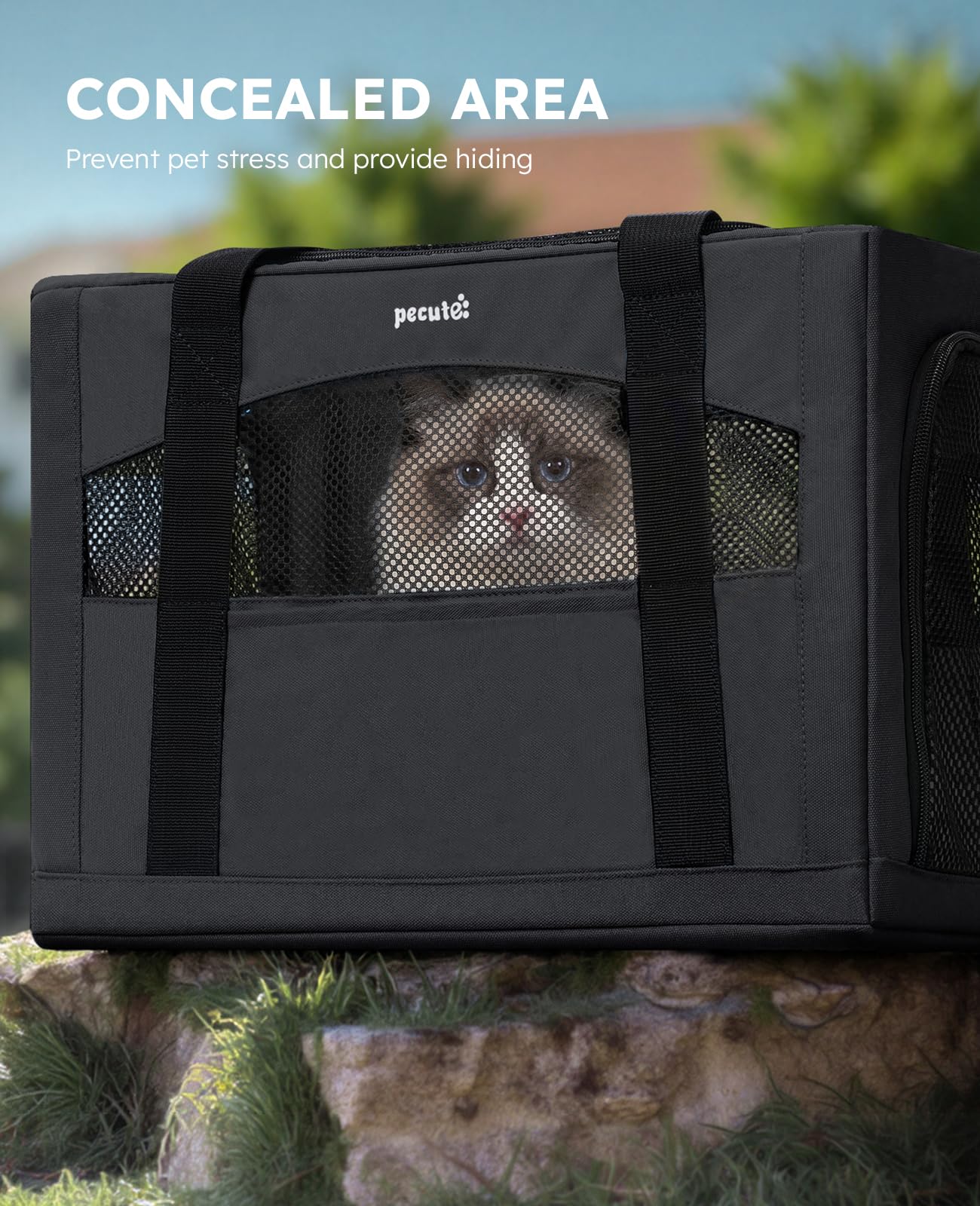 Pecute Transportin Gato, Estructura de Alambre de Acero Engrosado de 5 mm, Transportin Perro Pequeño con Parasol, XL,（Gris Oscuro）