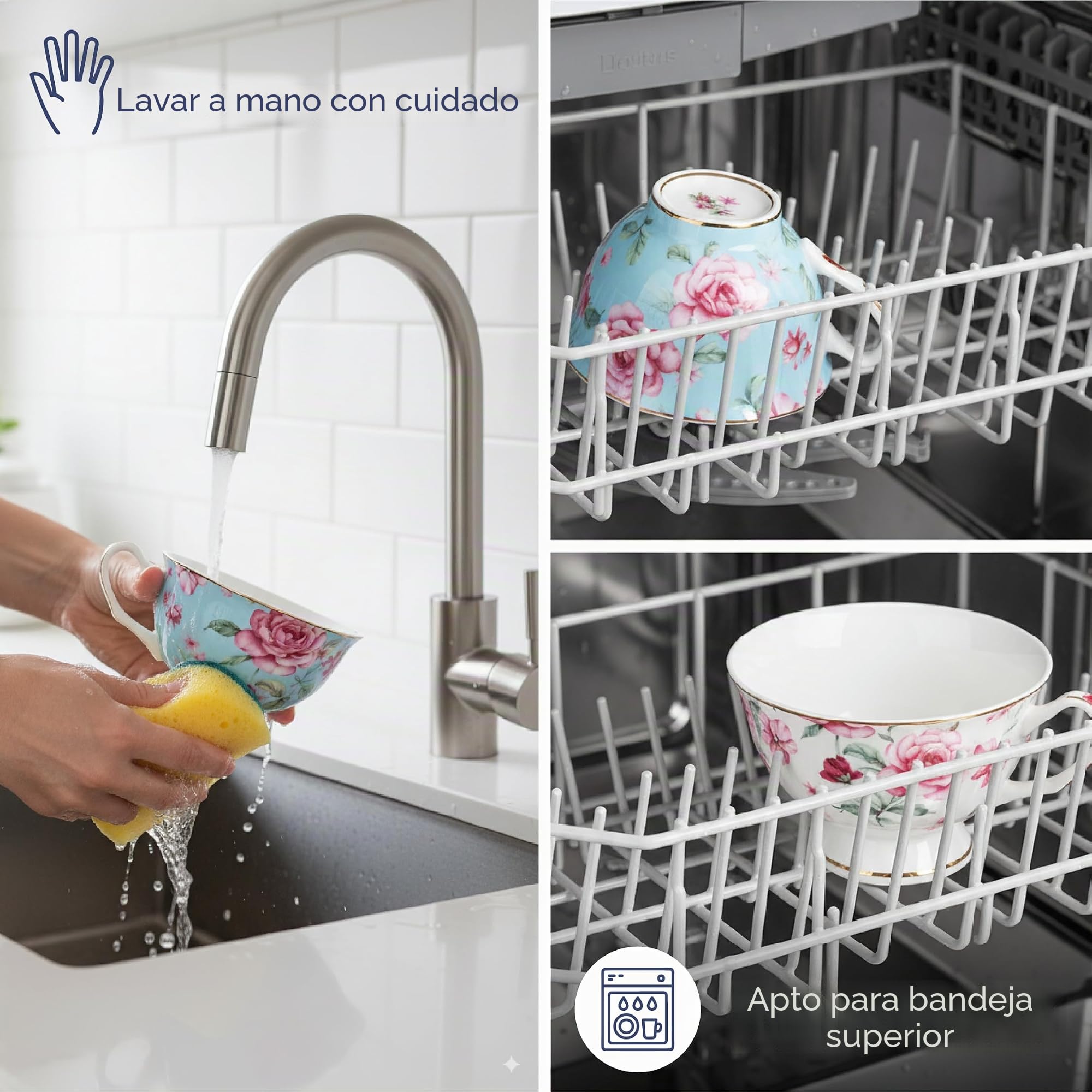 BTaT- Juego de tazas de té y platillos, diseño floral, juego de tazas de té de porcelana, apto para lavavajillas, juego de 6, 8 onzas, regalo para el día de la madre
