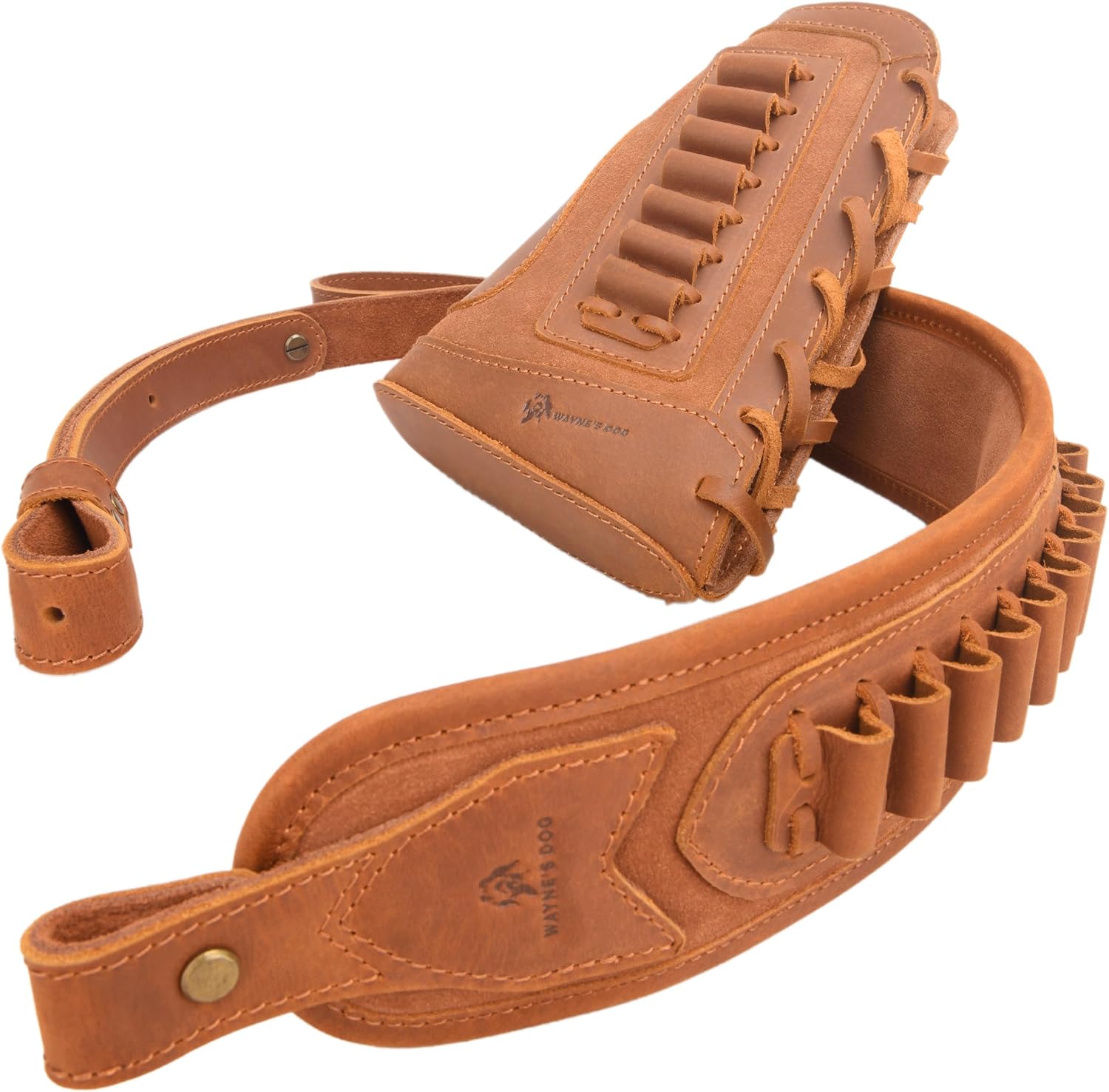 Tas Trost Leather Gun Cheek Rest Buttstock Ammo Holder with Rifle Sling and Swivels Shooting for .30-30 .308 .45-70 .22LR 12GA