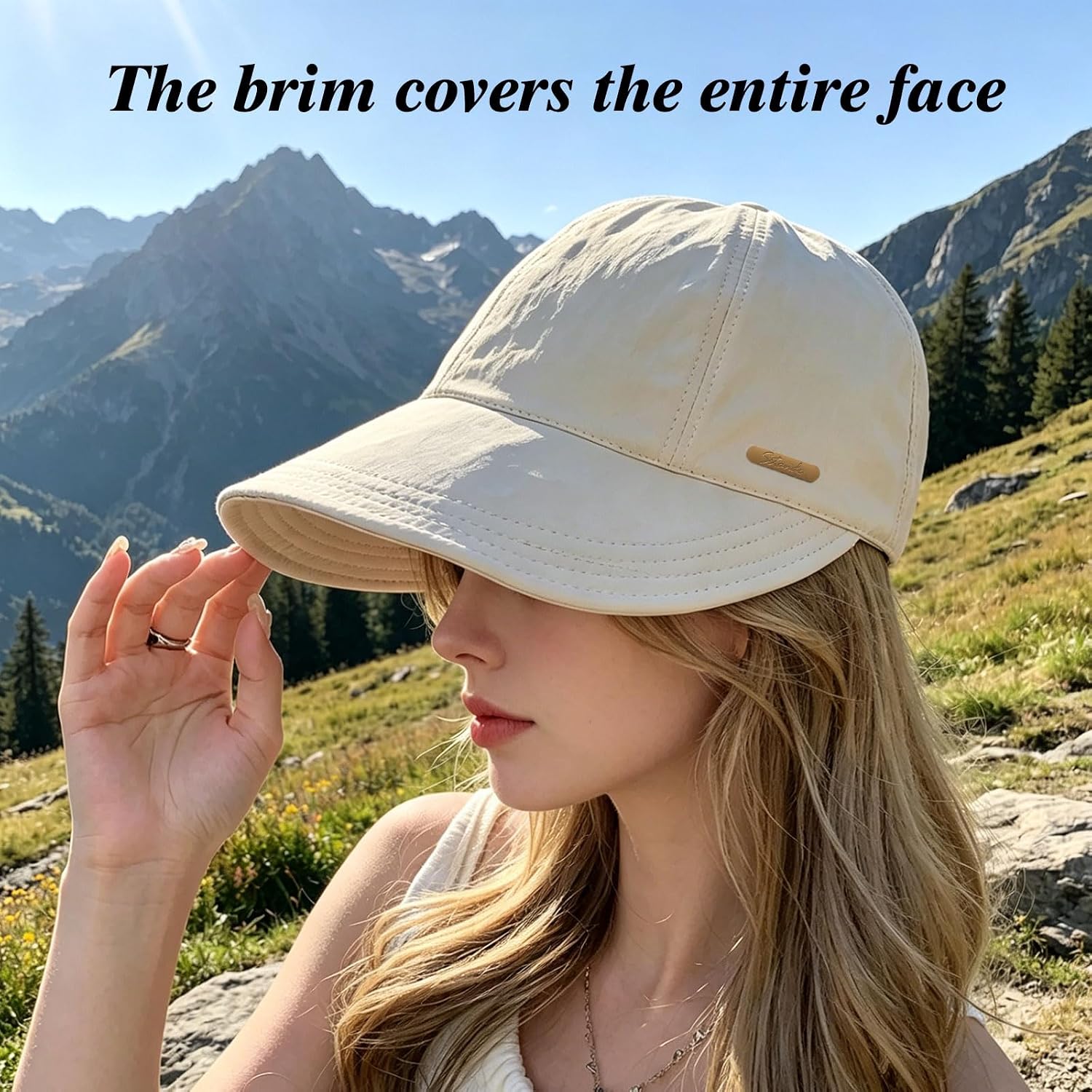 Women Sun Hat Wide Brim Hat Ponytail Baseball Cap Foldable Packable for Summer Beach Golf Hiking Fishing