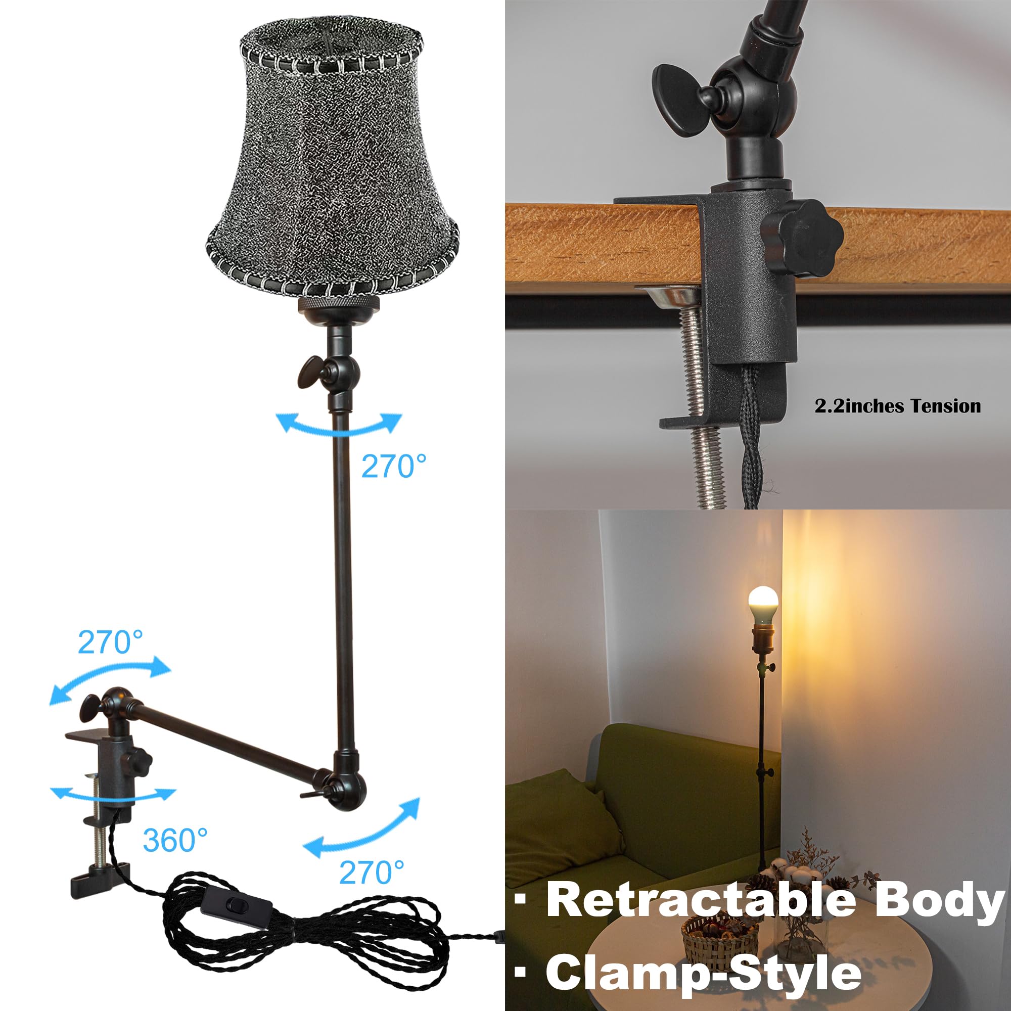 Klemmleuchte mit Fernsteuerung,1 Packung Leselampe mit 2,5 m Kabel, Dimmbar Nachttischlampe,Augenpflege Schreibtischlampe für Büro Heimgebrauch, E27 Lampenhalterung - DZ0332/7