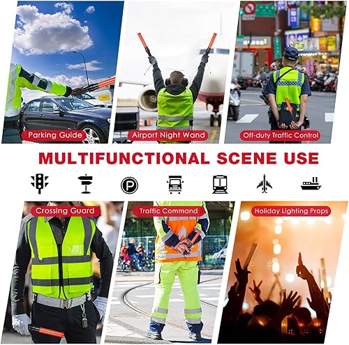 Miniatura 6 de TOODOO Varita de tráfico de señal, 12 unidades, varita de control de tráfico de seguridad, bastón iluminado multifuncional con 2 modos