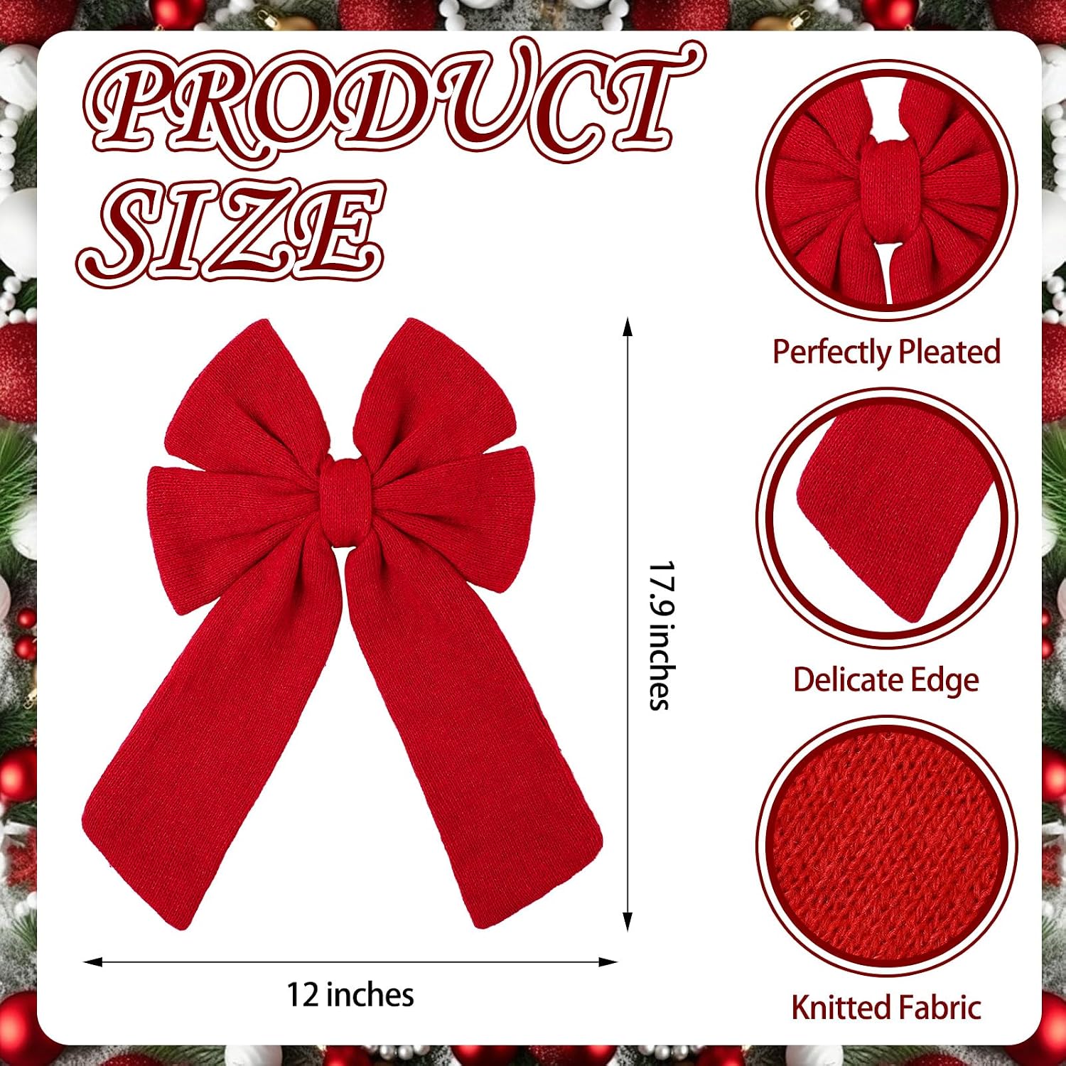 Canlierr 6 Pcs Knitted Large Red Christmas Bows 18in Big Crochet Christmas Tree Bow Neutral Ribbon Bow Hanging for Tree Topper Winter Party Wreath Garland Fireplace Holiday Decorations