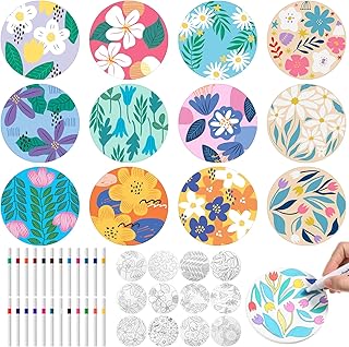 12 Pcs Color Your Own Coaster Ceramic DIY Kits for Adults Absorbent Drin...
